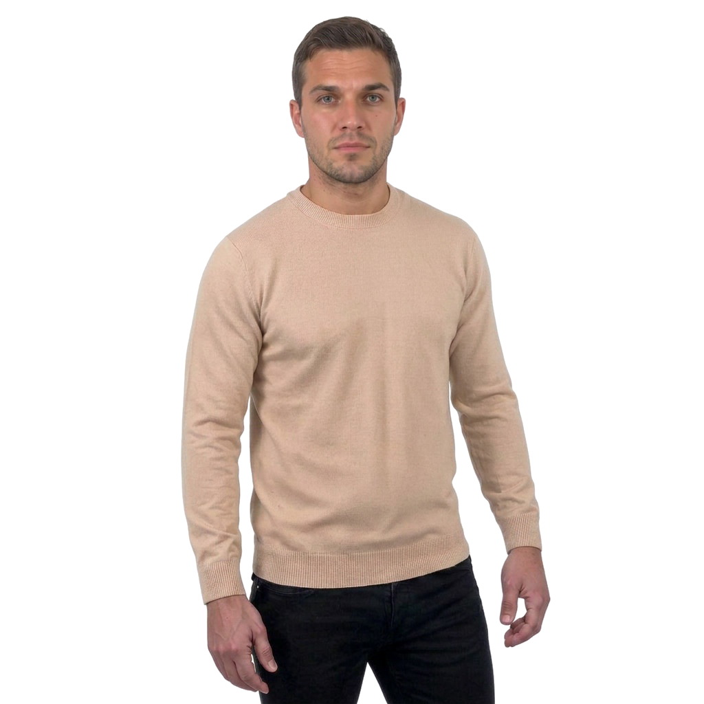 Pull col rond homme 100 % laine mérinos, coloris Beige | Dalle Piane Cashmere