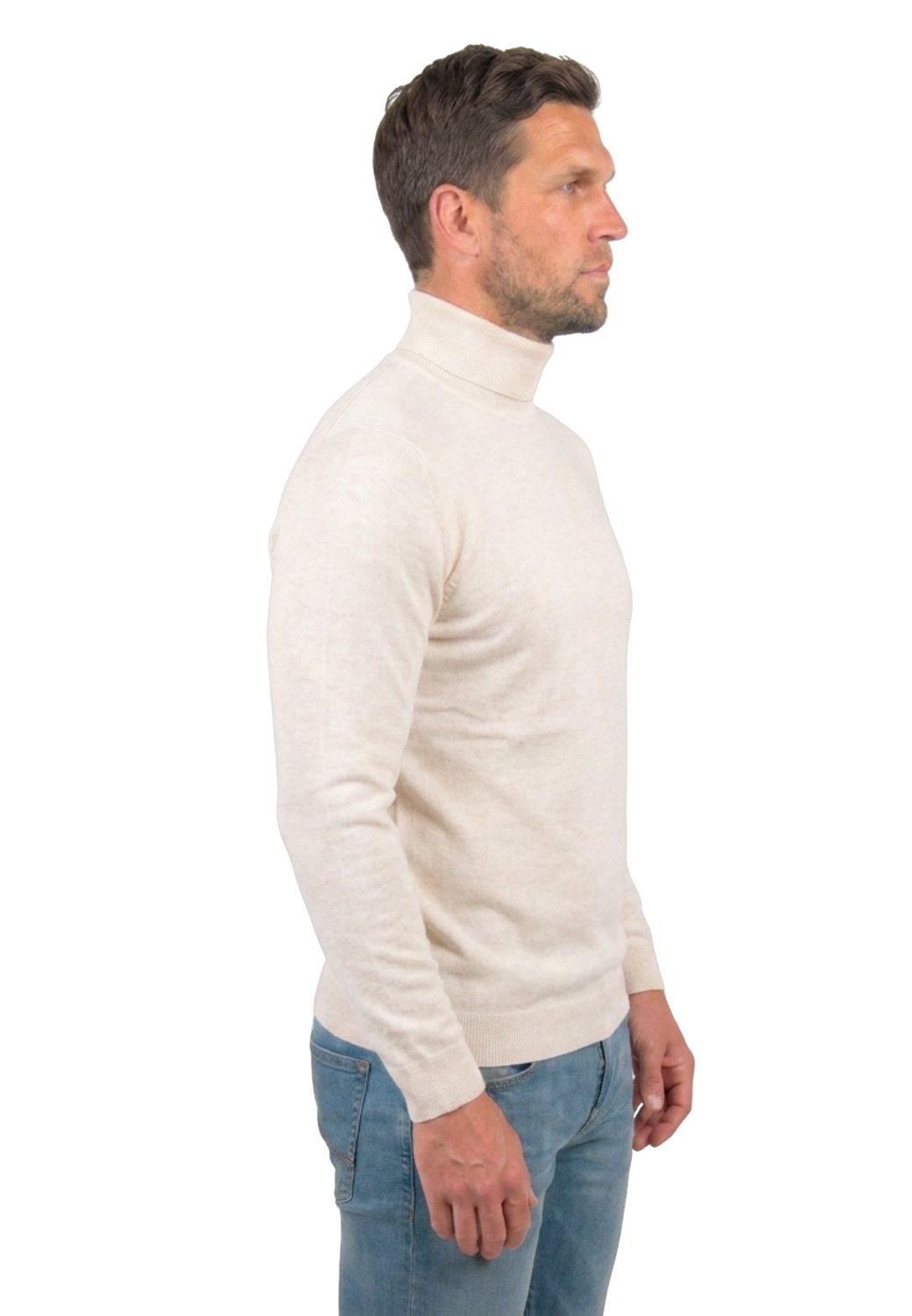 Pull col roulé homme 100 % laine mérinos, coloris Crème, vue 3 | Dalle Piane Cashmere