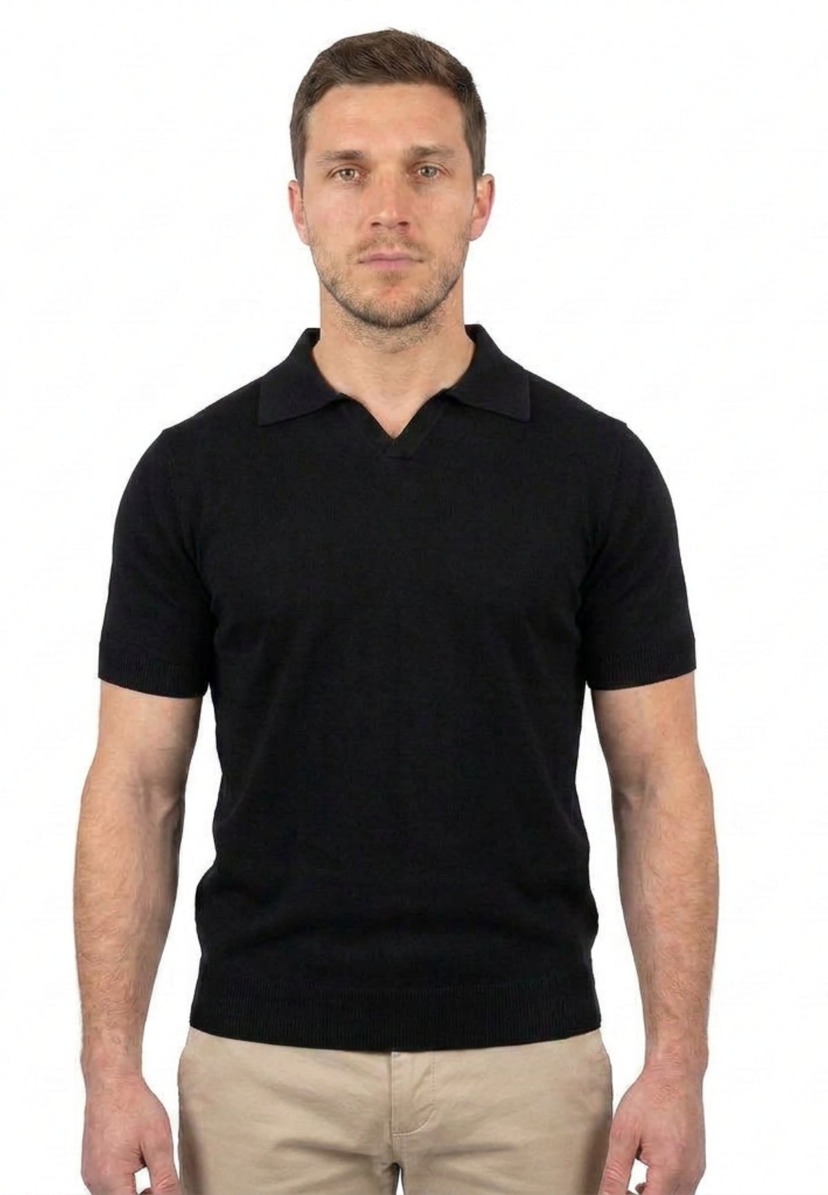 Polo homme manches courtes 100 % coton, coloris Noir | Dalle Piane Cashmere