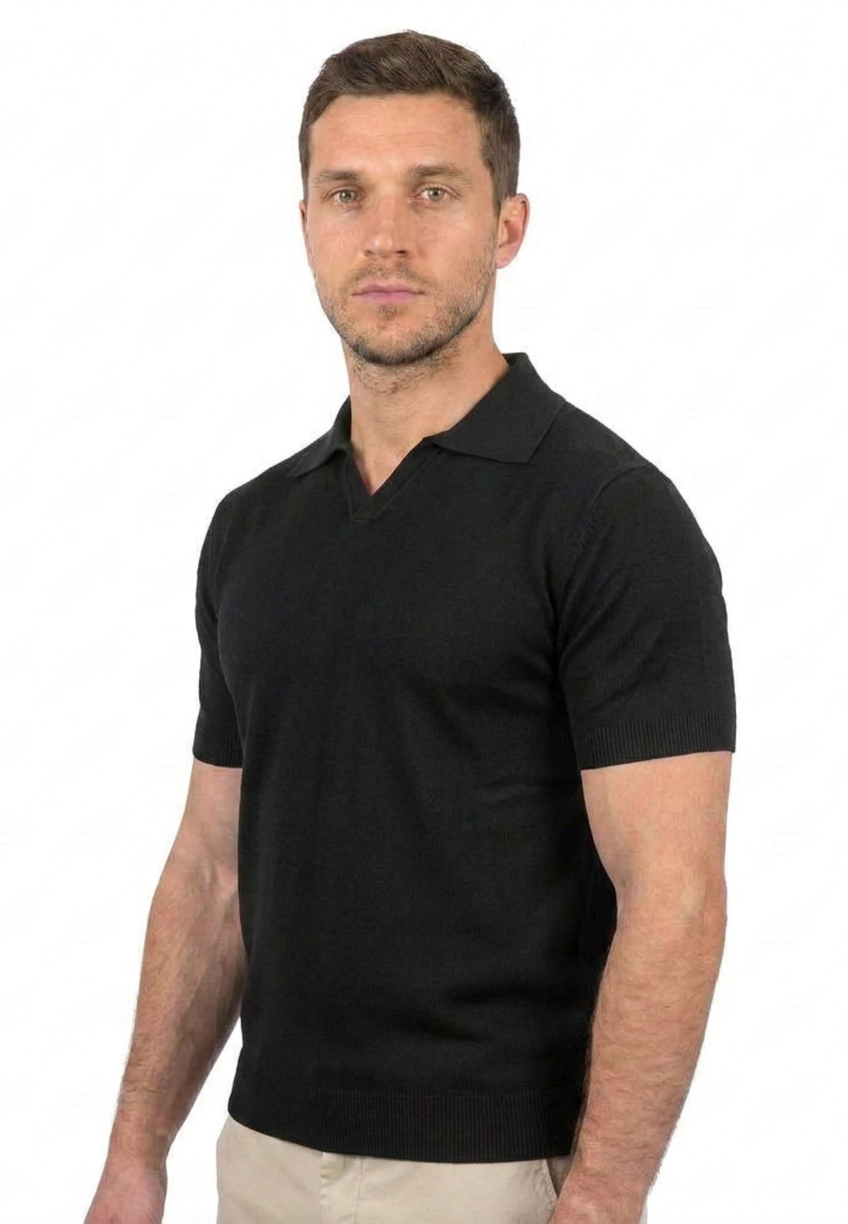 Polo homme manches courtes 100 % coton, coloris Noir, vue 2 | Dalle Piane Cashmere