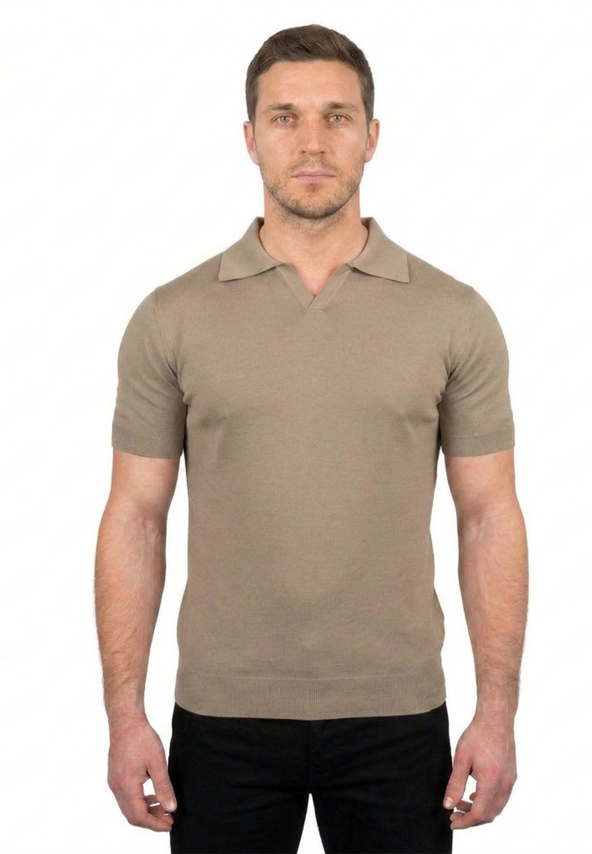 Polo homme manches courtes 100 % coton, coloris Taupe | Dalle Piane Cashmere