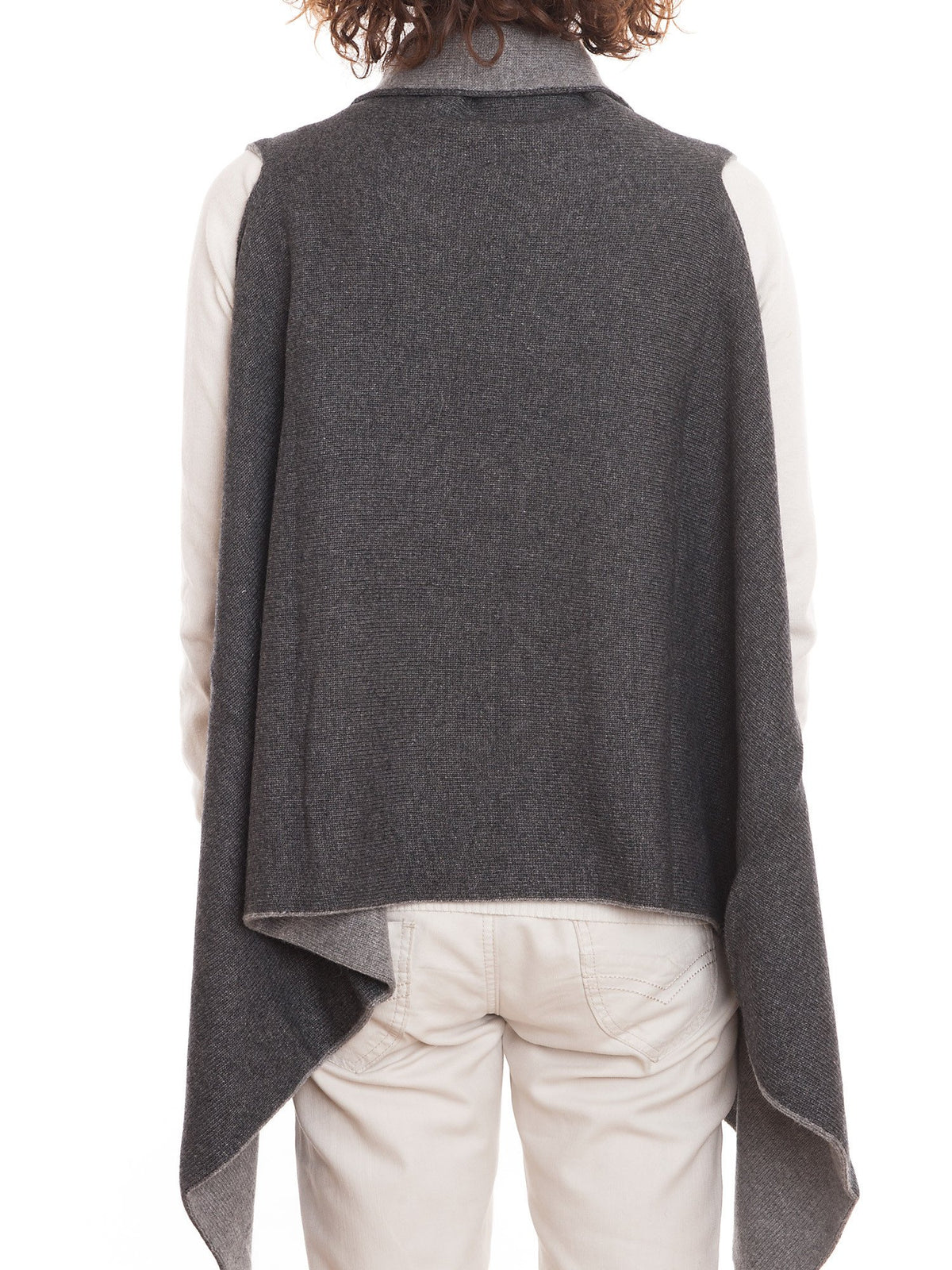 Gilet sans manches bicolore femme mélange cachemire, coloris Anthracite-Gris, vue 2 | Dalle Piane Cashmere