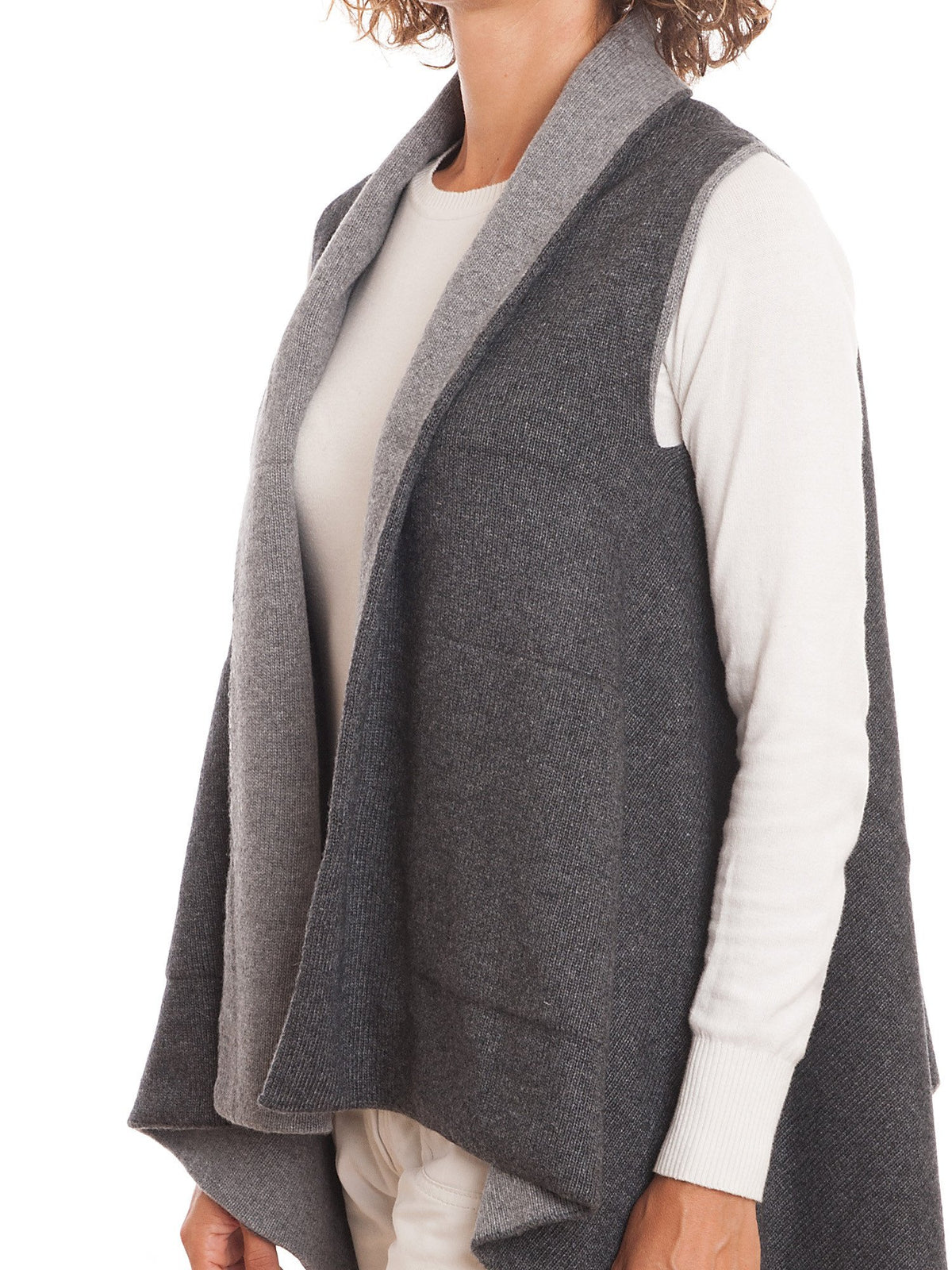 Gilet sans manches bicolore femme mélange cachemire, coloris Anthracite-Gris, vue 3 | Dalle Piane Cashmere