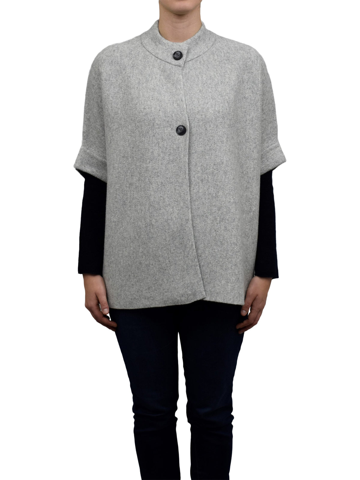 Cape femme à deux boutons mélange cachemire, coloris Gris | Dalle Piane Cashmere