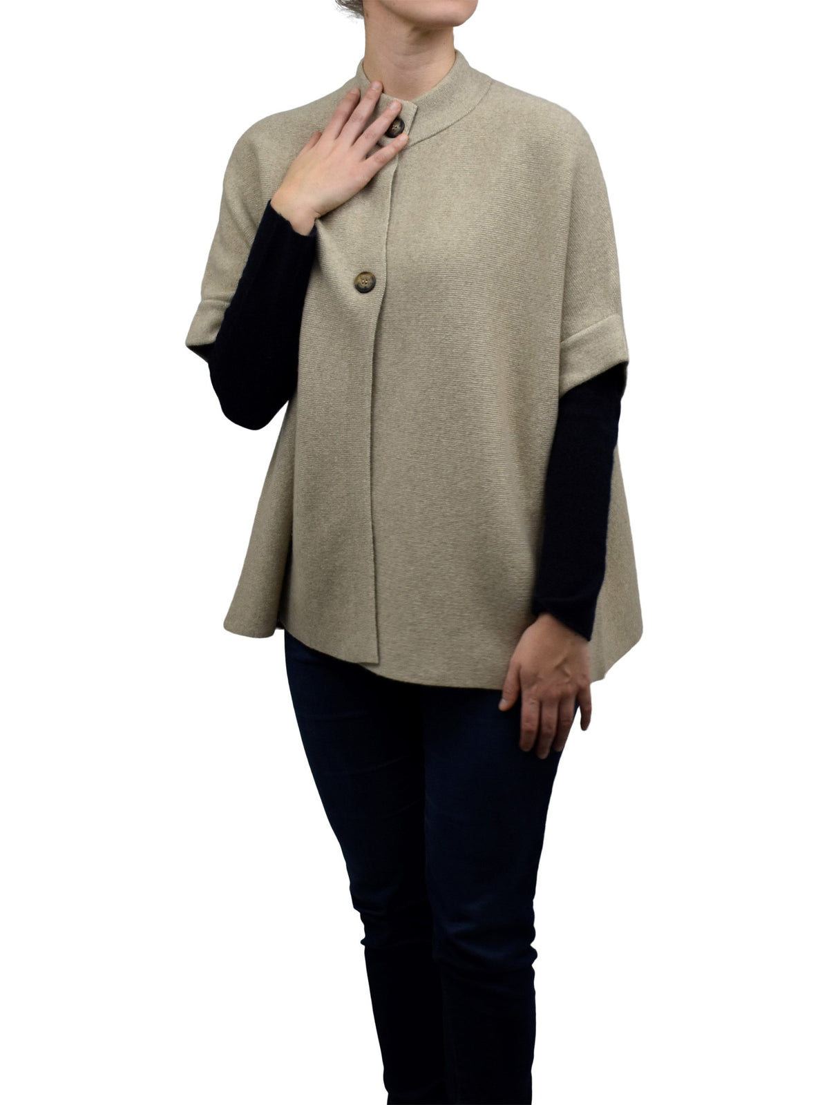Mantella due bottoni misto cashmere, colore Beige, vista 2 | Dalle Piane Cashmere