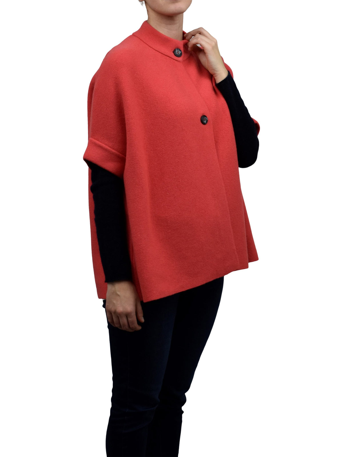 Cape femme à deux boutons mélange cachemire, coloris Orange, vue 3 | Dalle Piane Cashmere
