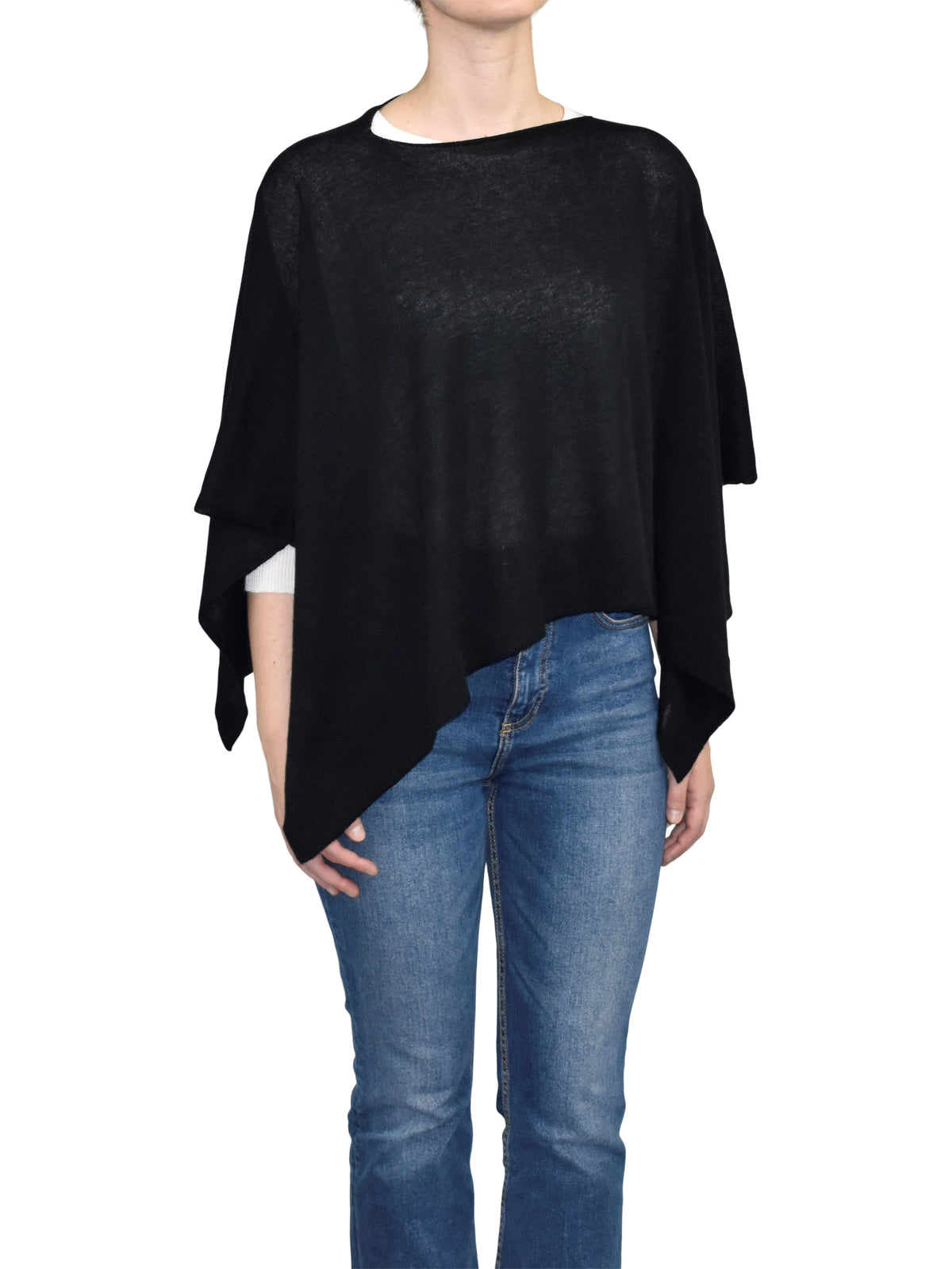 Poncho femme coton et cachemire, coloris Noir | Dalle Piane Cashmere