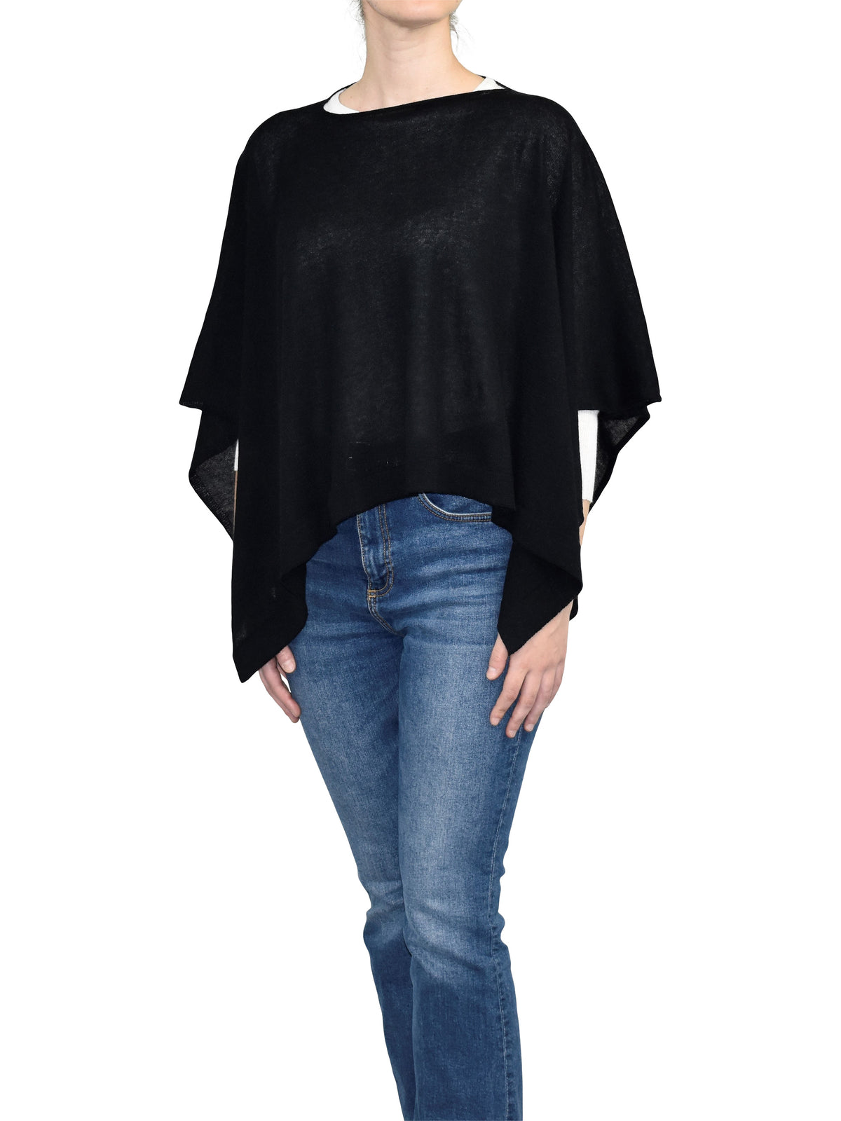Poncho femme coton et cachemire, coloris Noir, vue 2 | Dalle Piane Cashmere