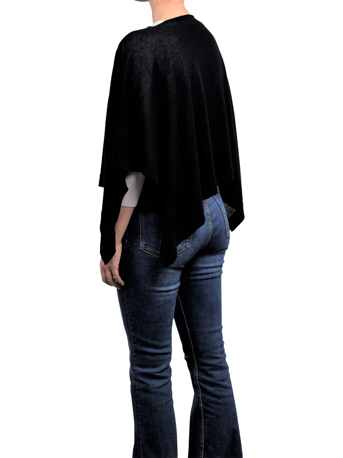 Poncho femme coton et cachemire, coloris Noir, vue 3 | Dalle Piane Cashmere