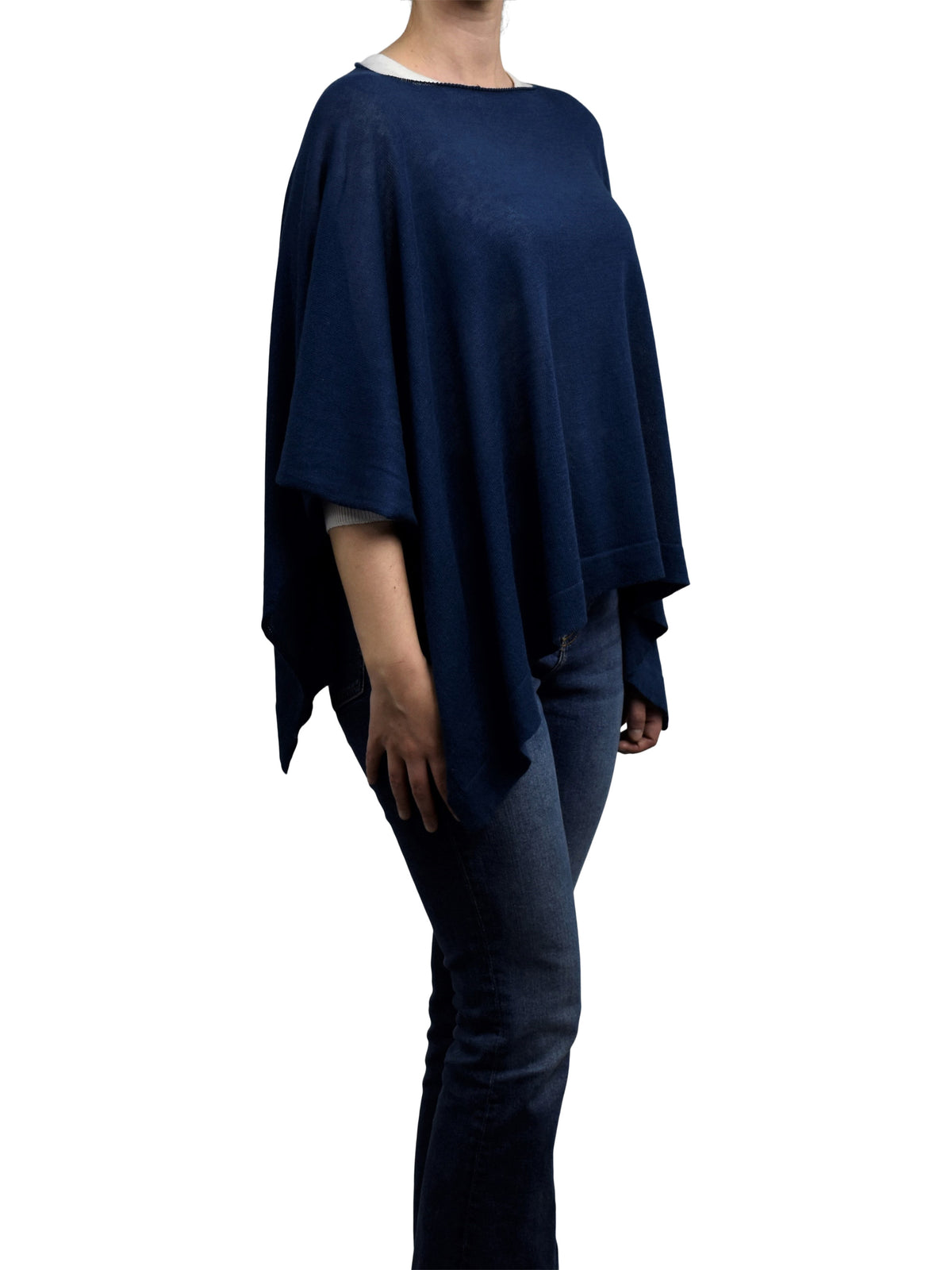 Poncho femme coton et cachemire, coloris Bleu, vue 3 | Dalle Piane Cashmere