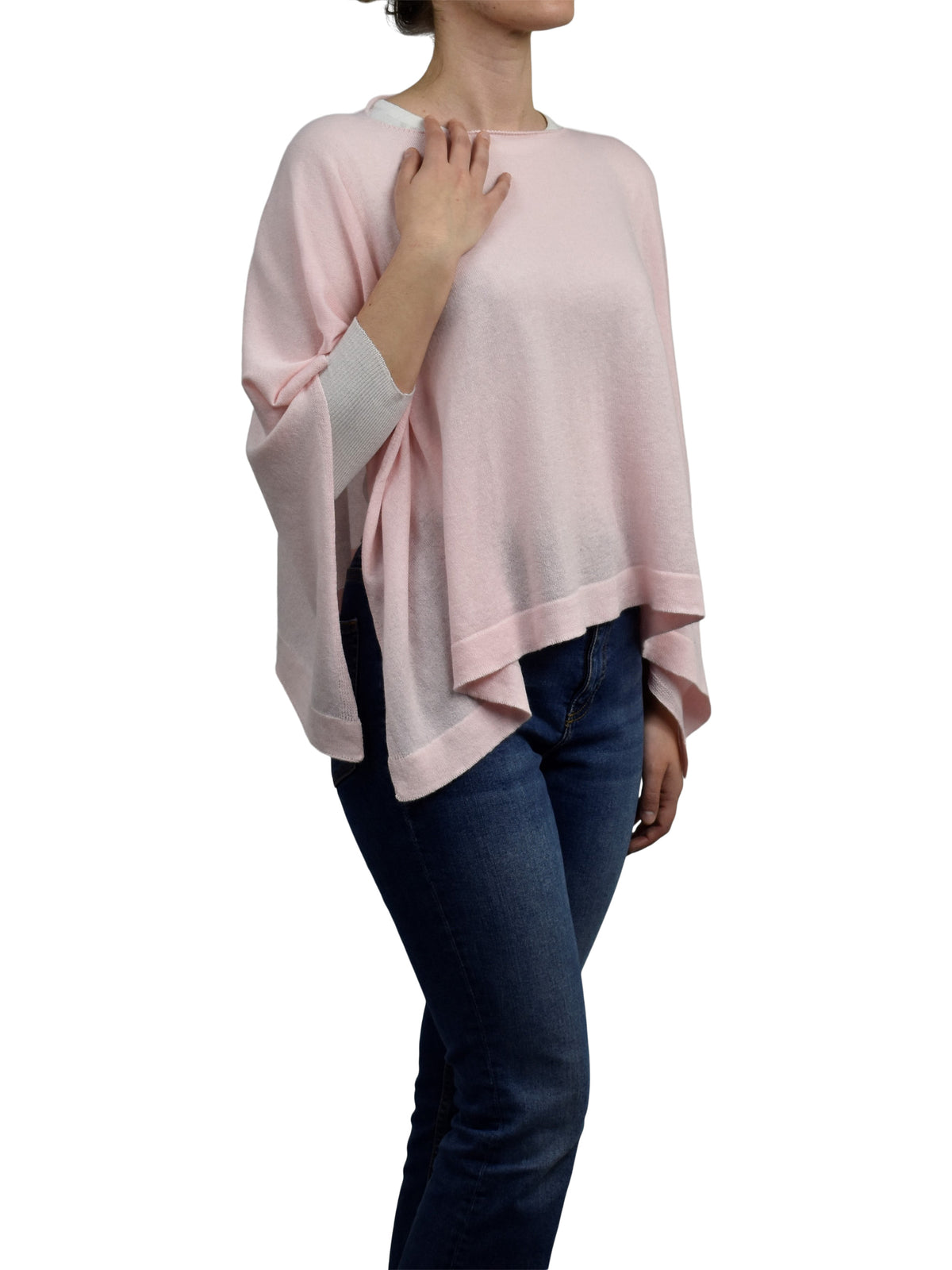 Poncho femme coton et cachemire, coloris Rose | Dalle Piane Cashmere