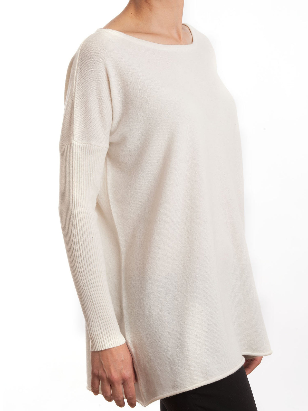 Maxi Pull misto cashmere, colore Crema, vista 2 | Dalle Piane Cashmere
