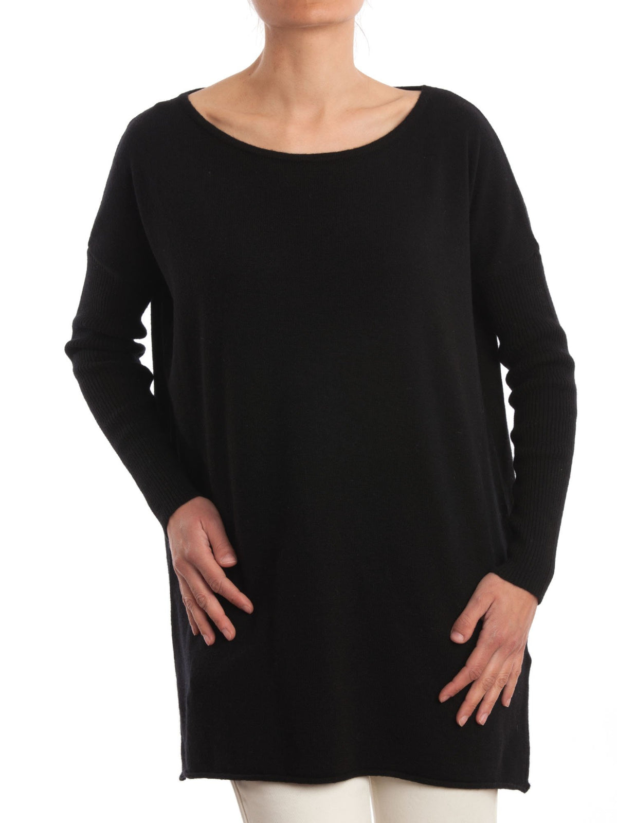 Maxi-pull femme mélange cachemire, coloris Noir | Dalle Piane Cashmere