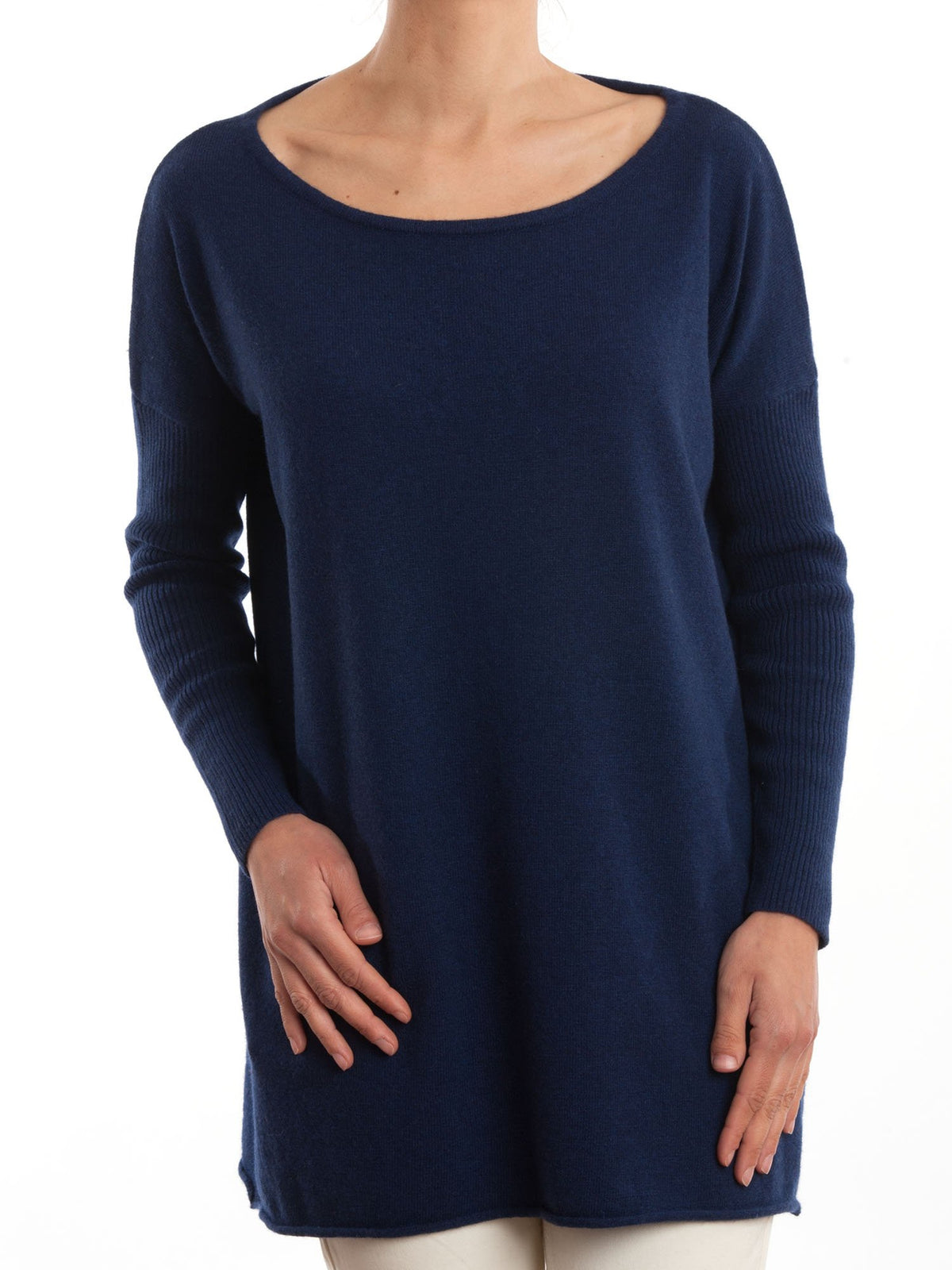 Maxi-pull femme mélange cachemire, coloris Bleu | Dalle Piane Cashmere