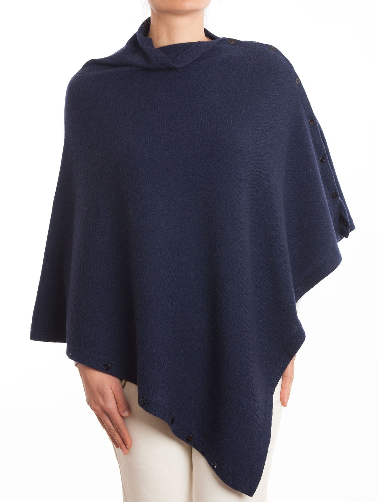 Poncho à boutons femme mélange cachemire, coloris Bleu | Dalle Piane Cashmere