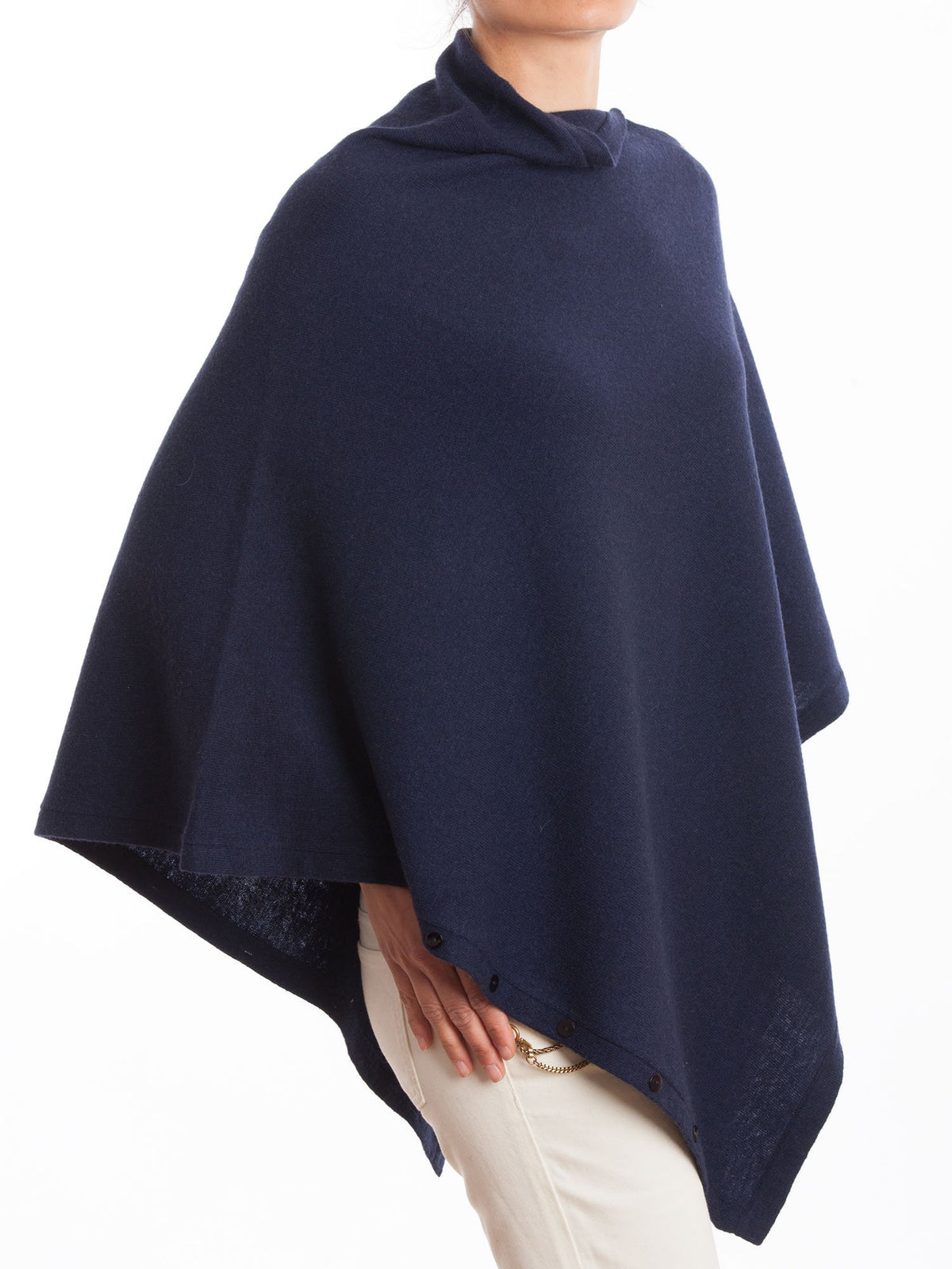 Poncho à boutons femme mélange cachemire, coloris Bleu, vue 2 | Dalle Piane Cashmere