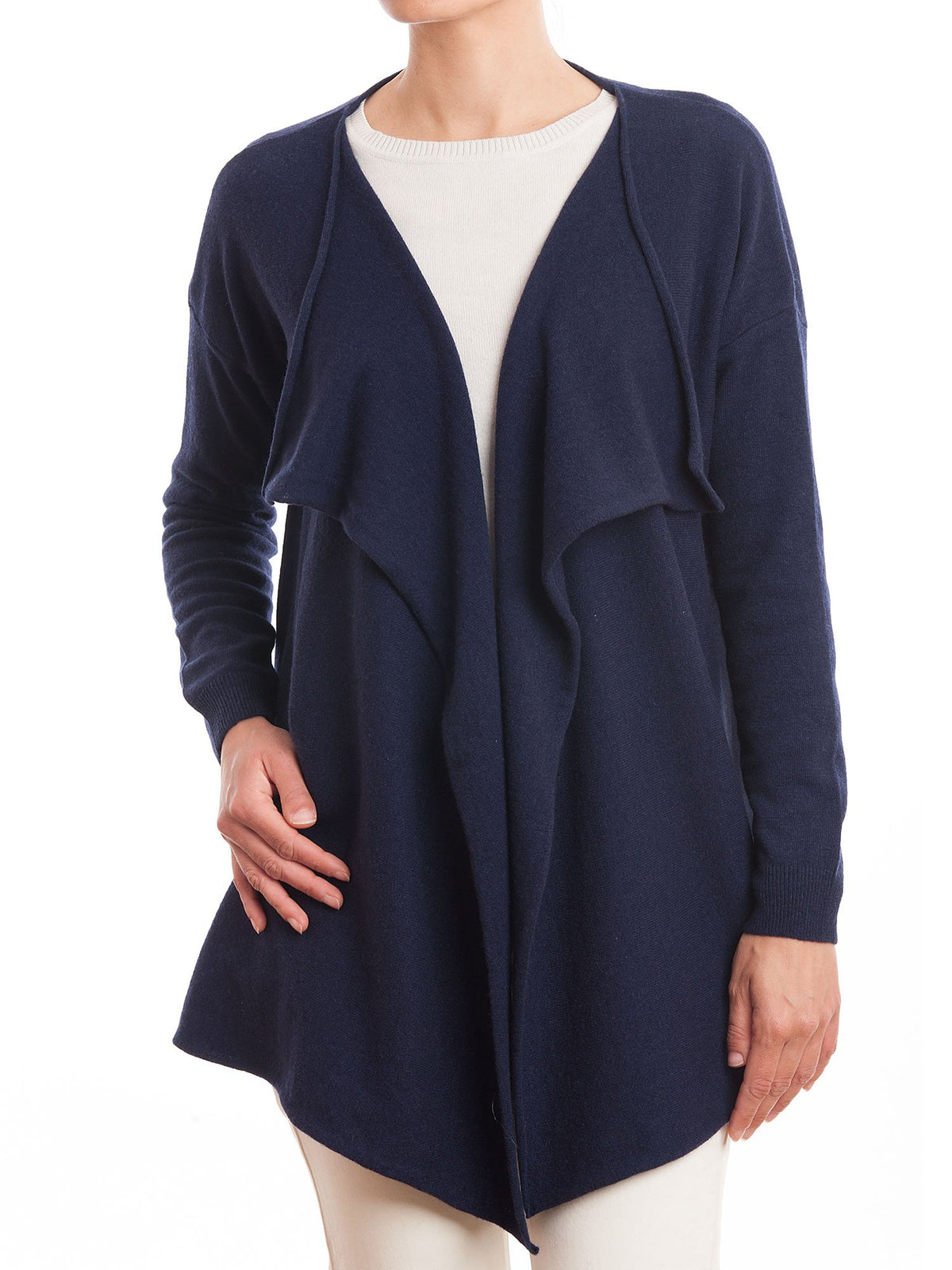 Cardigan asymétrique femme mélange cachemire, coloris Bleu | Dalle Piane Cashmere