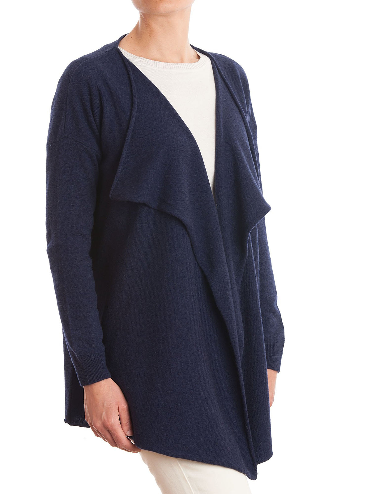 Cardigan asymétrique femme mélange cachemire, coloris Bleu, vue 2 | Dalle Piane Cashmere