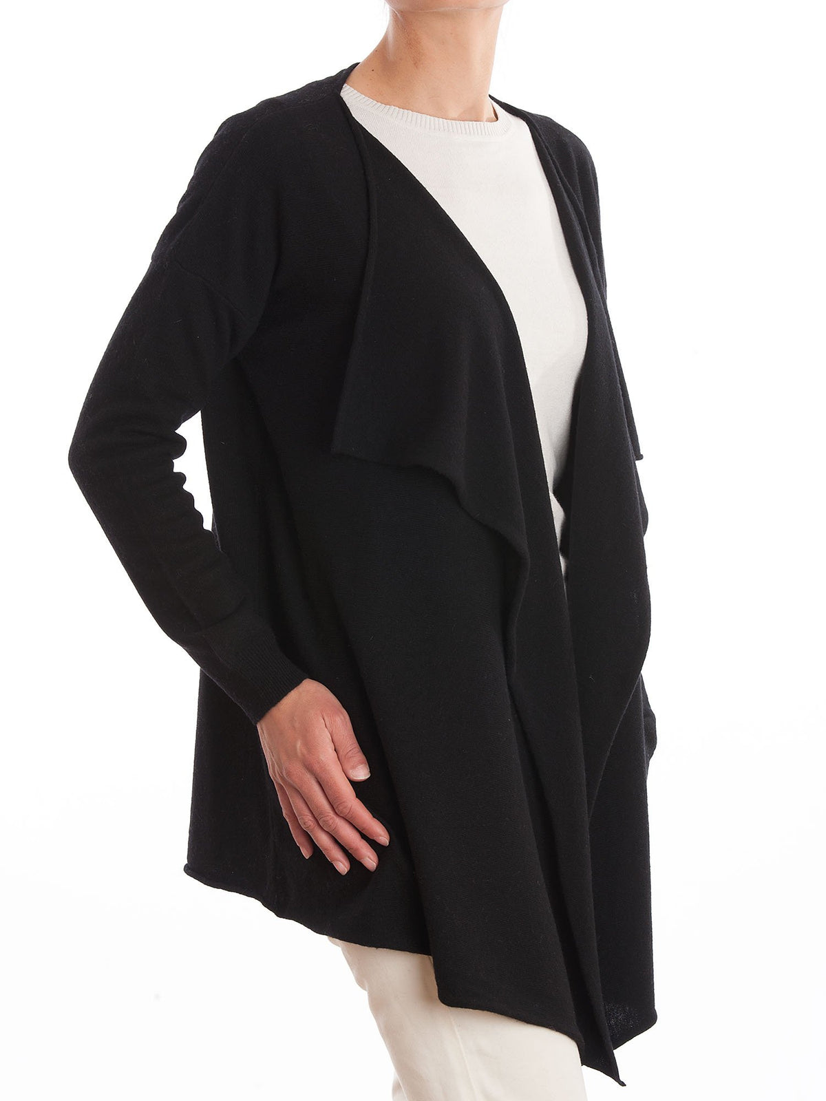 Cardigan asymétrique femme mélange cachemire, coloris Noir, vue 2 | Dalle Piane Cashmere