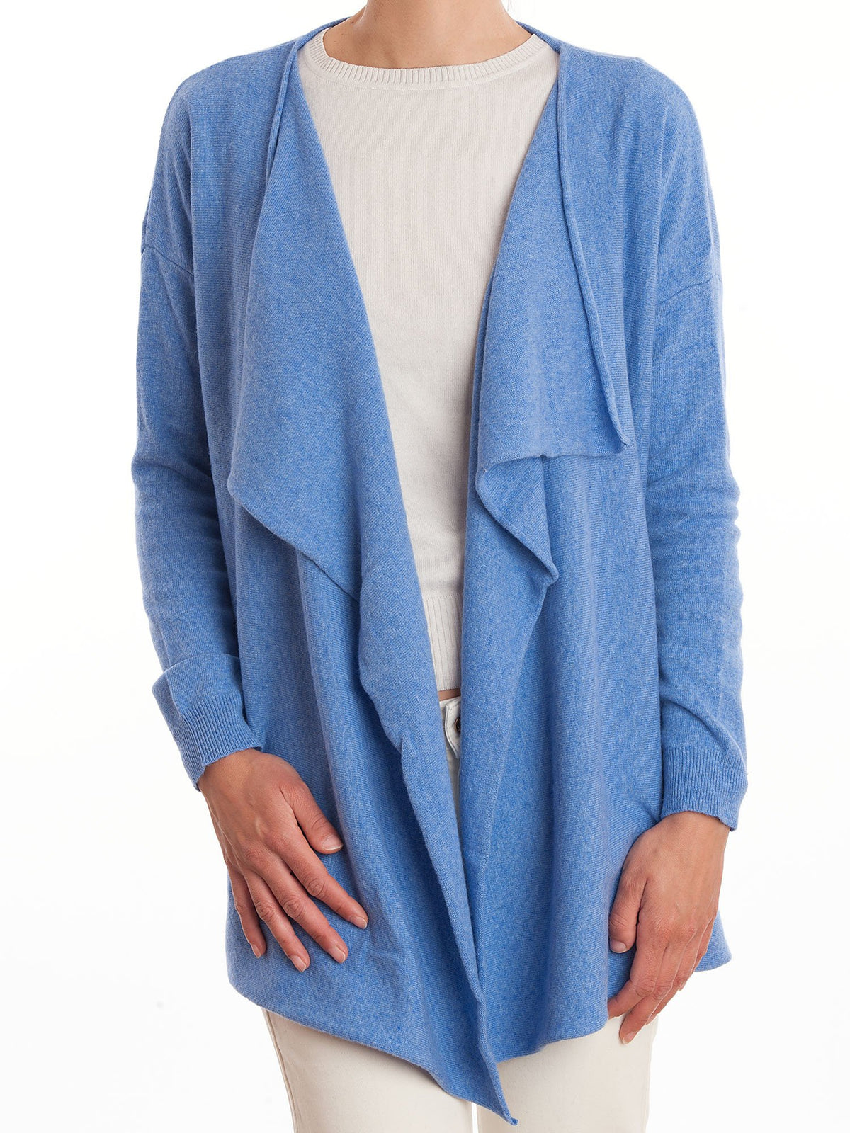 Cardigan asymétrique femme mélange cachemire, coloris Azur | Dalle Piane Cashmere