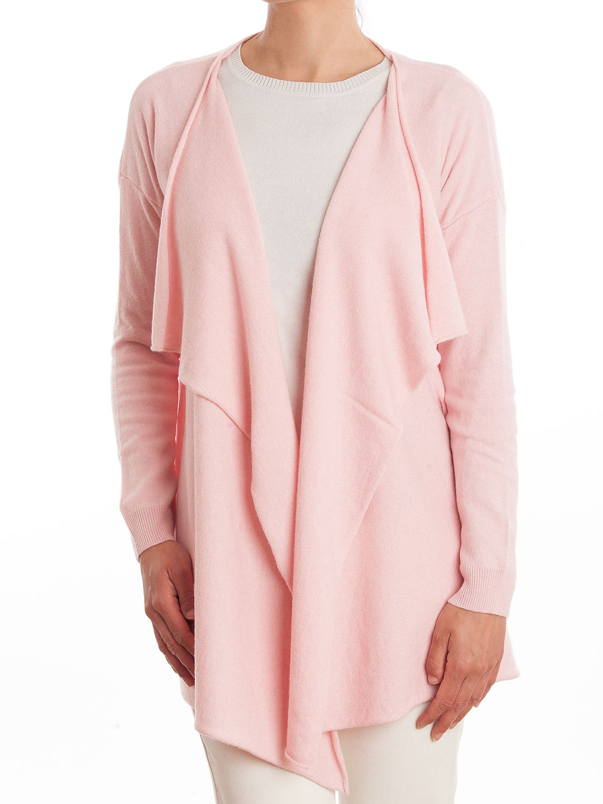 Cardigan asymétrique femme mélange cachemire, coloris Rose | Dalle Piane Cashmere