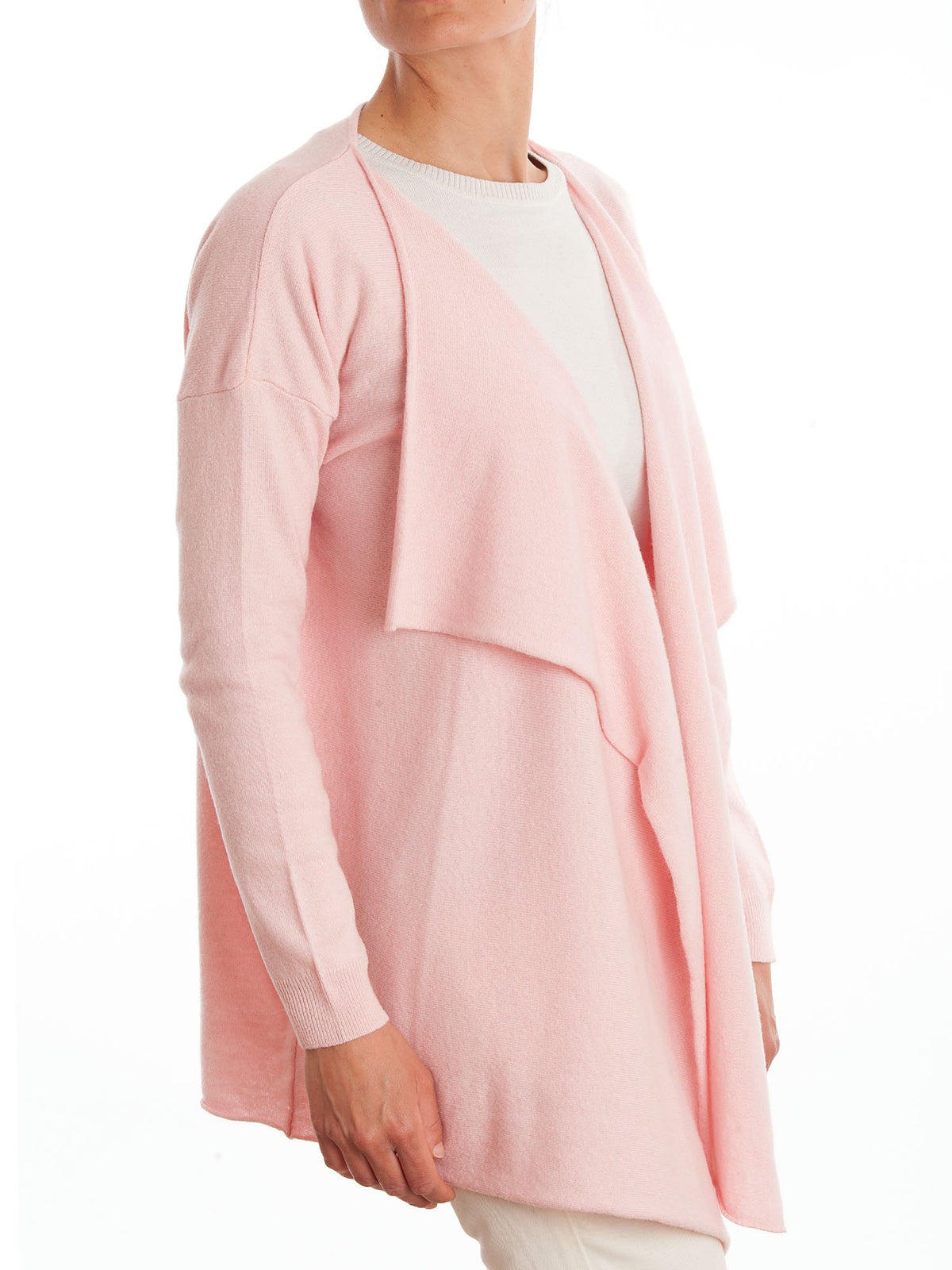 Cardigan asymétrique femme mélange cachemire, coloris Rose, vue 2 | Dalle Piane Cashmere