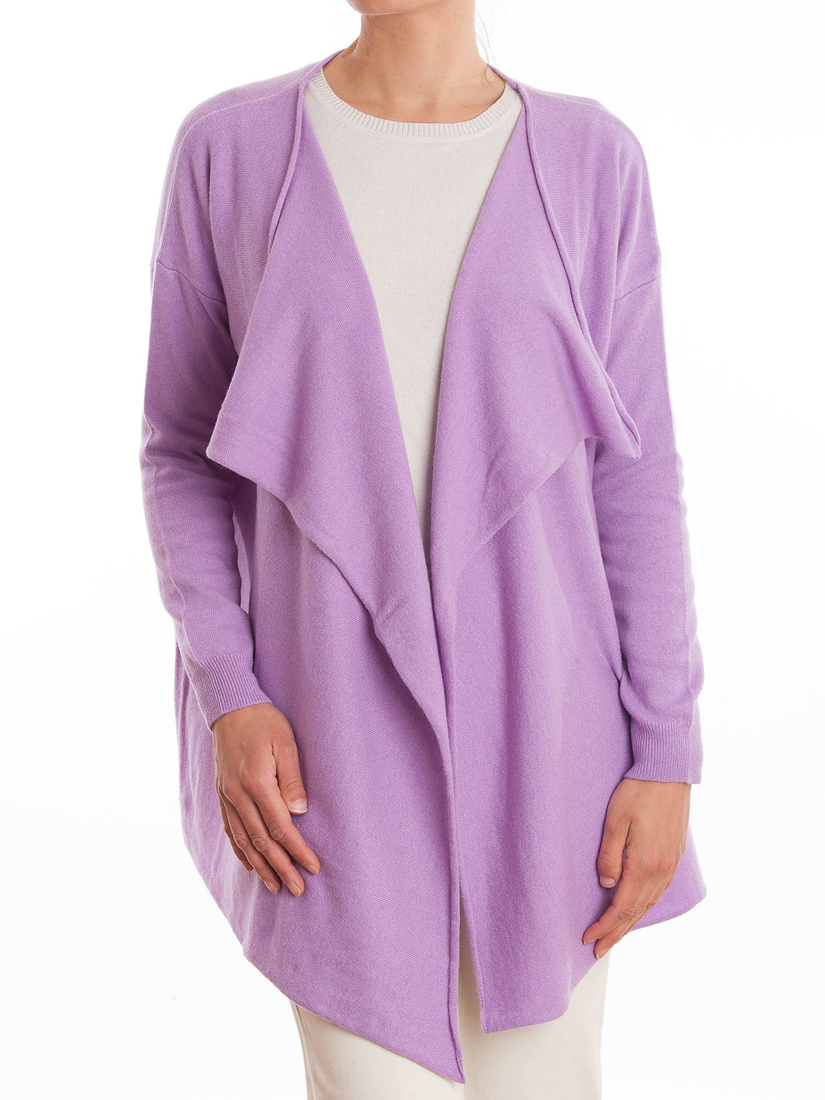 Cardigan asymétrique femme mélange cachemire, coloris Lilas | Dalle Piane Cashmere