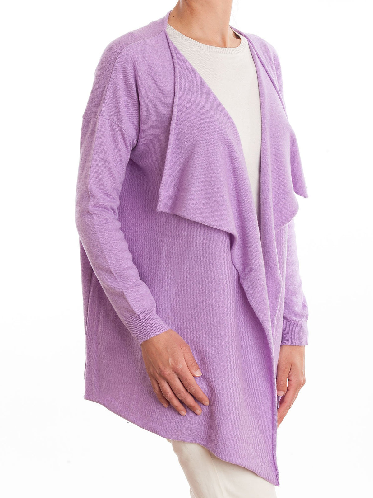 Cardigan asymétrique femme mélange cachemire, coloris Lilas, vue 2 | Dalle Piane Cashmere