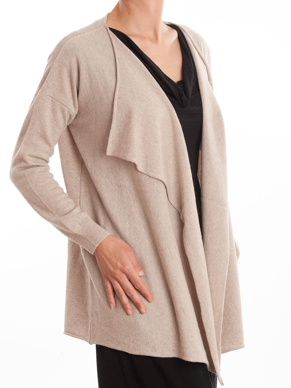 Cardigan asimmetrico misto cashmere, colore Beige, vista 2 | Dalle Piane Cashmere