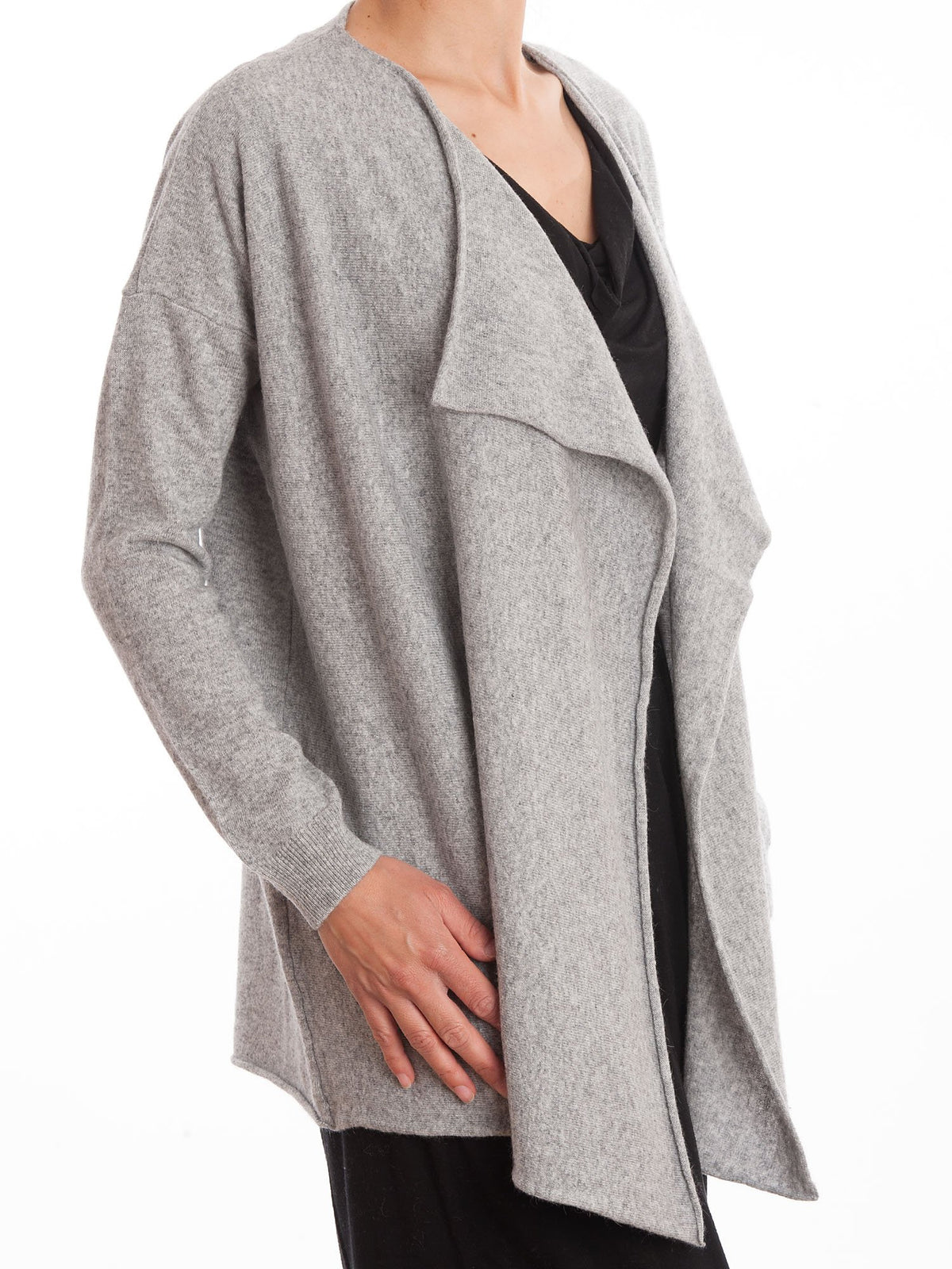 Cardigan asymétrique femme mélange cachemire, coloris Gris, vue 2 | Dalle Piane Cashmere
