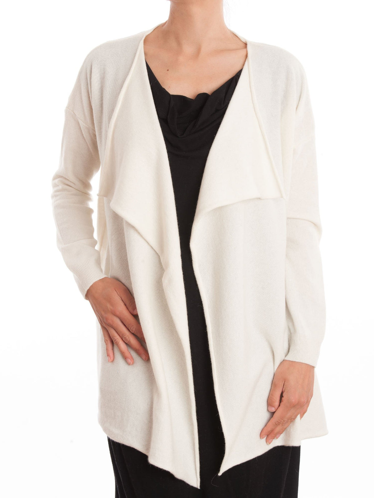 Cardigan asymétrique femme mélange cachemire, coloris Crème | Dalle Piane Cashmere