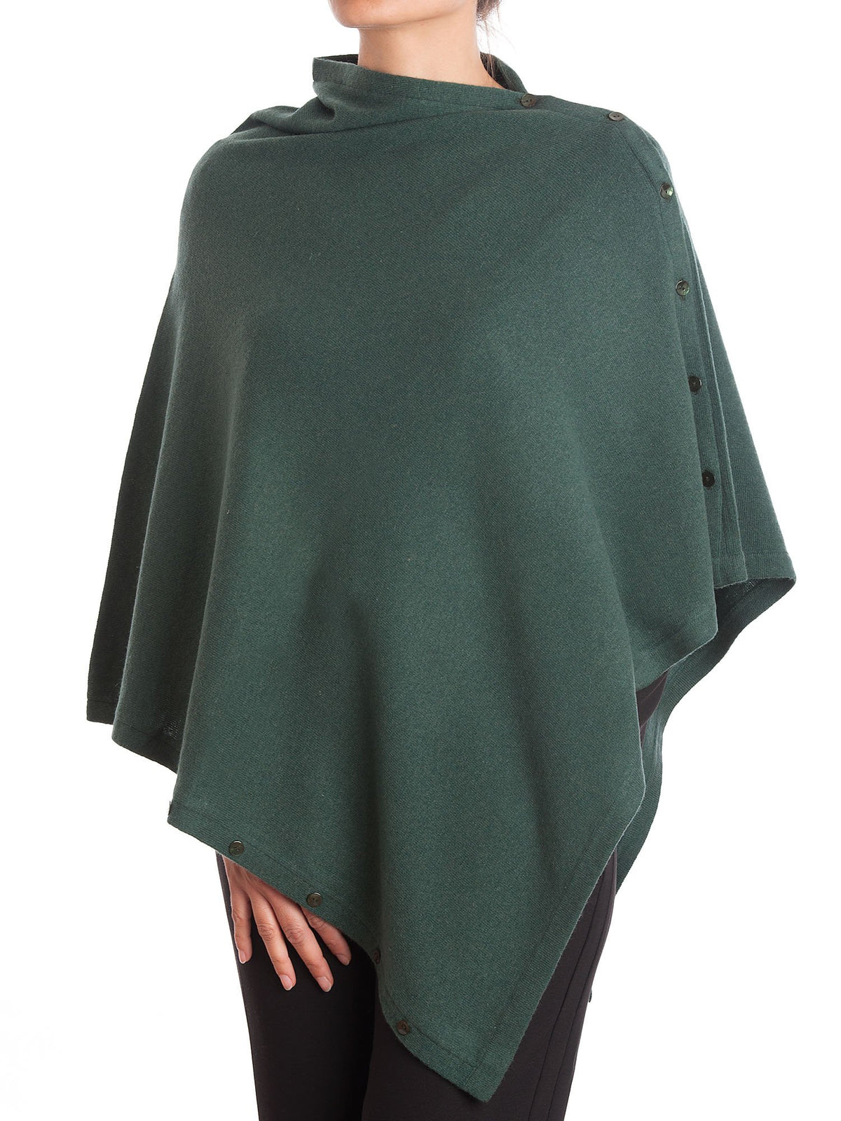 Poncho à boutons femme mélange cachemire, coloris Vert | Dalle Piane Cashmere