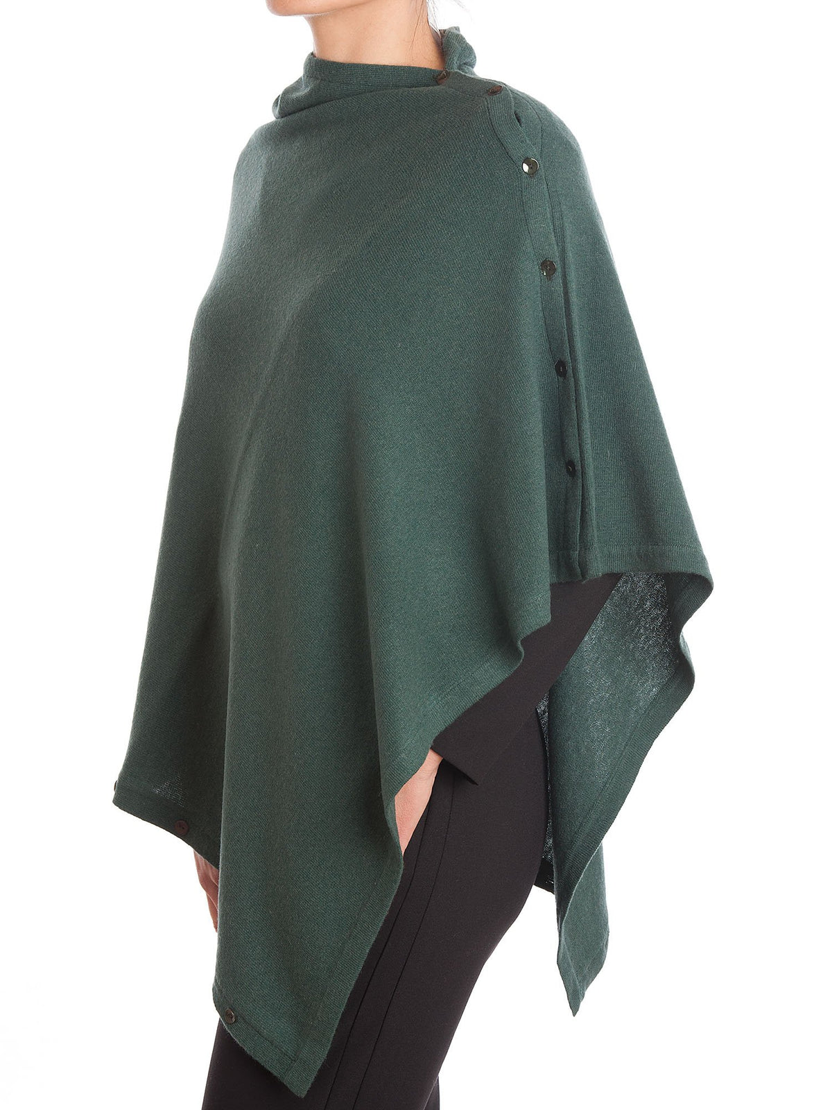 Poncho à boutons femme mélange cachemire, coloris Vert, vue 2 | Dalle Piane Cashmere