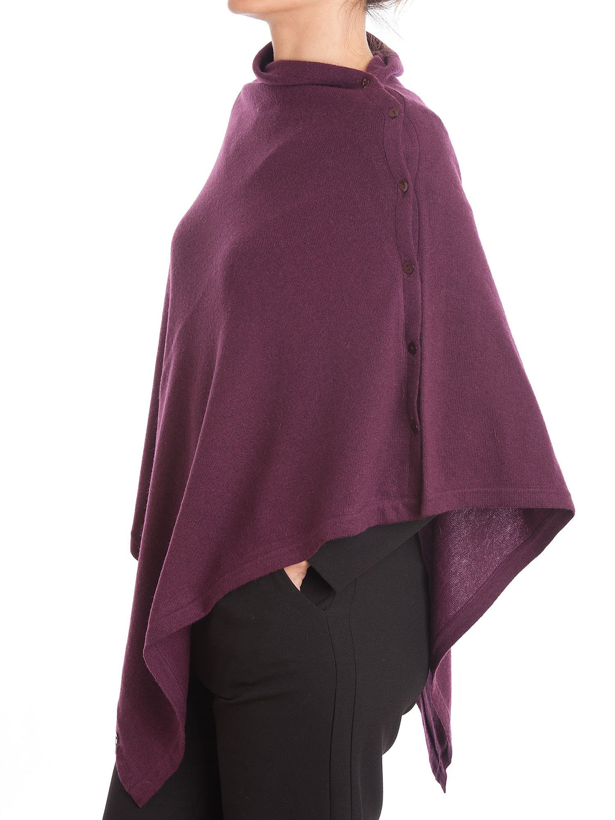 Poncho à boutons femme mélange cachemire, coloris Bordeaux, vue 2 | Dalle Piane Cashmere