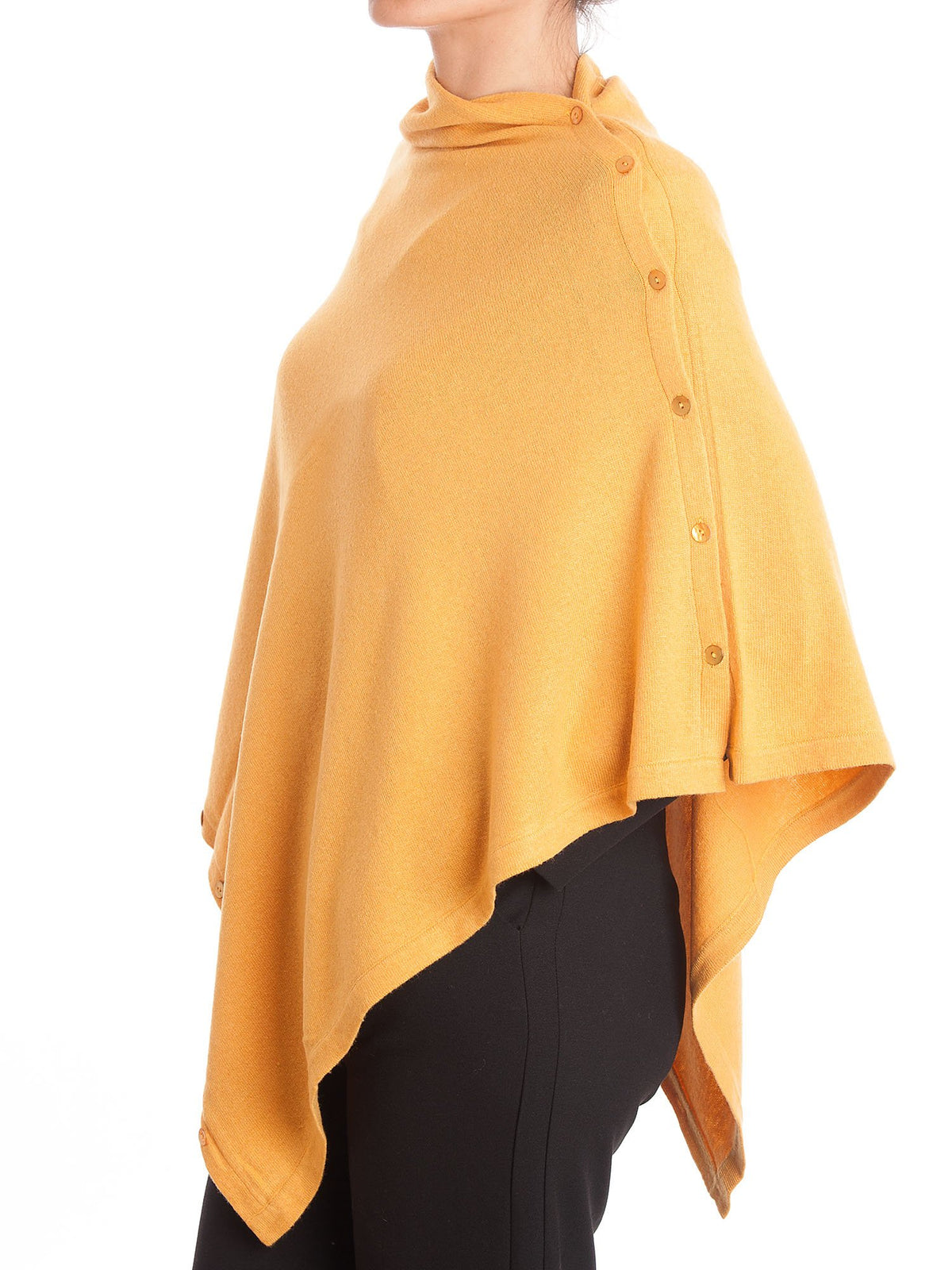 Poncho à boutons femme mélange cachemire, coloris Jaune, vue 2 | Dalle Piane Cashmere