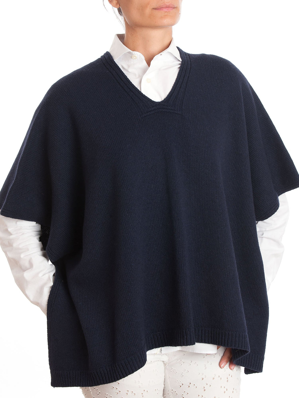 Cape femme à boutons latéraux mélange cachemire, coloris Bleu | Dalle Piane Cashmere