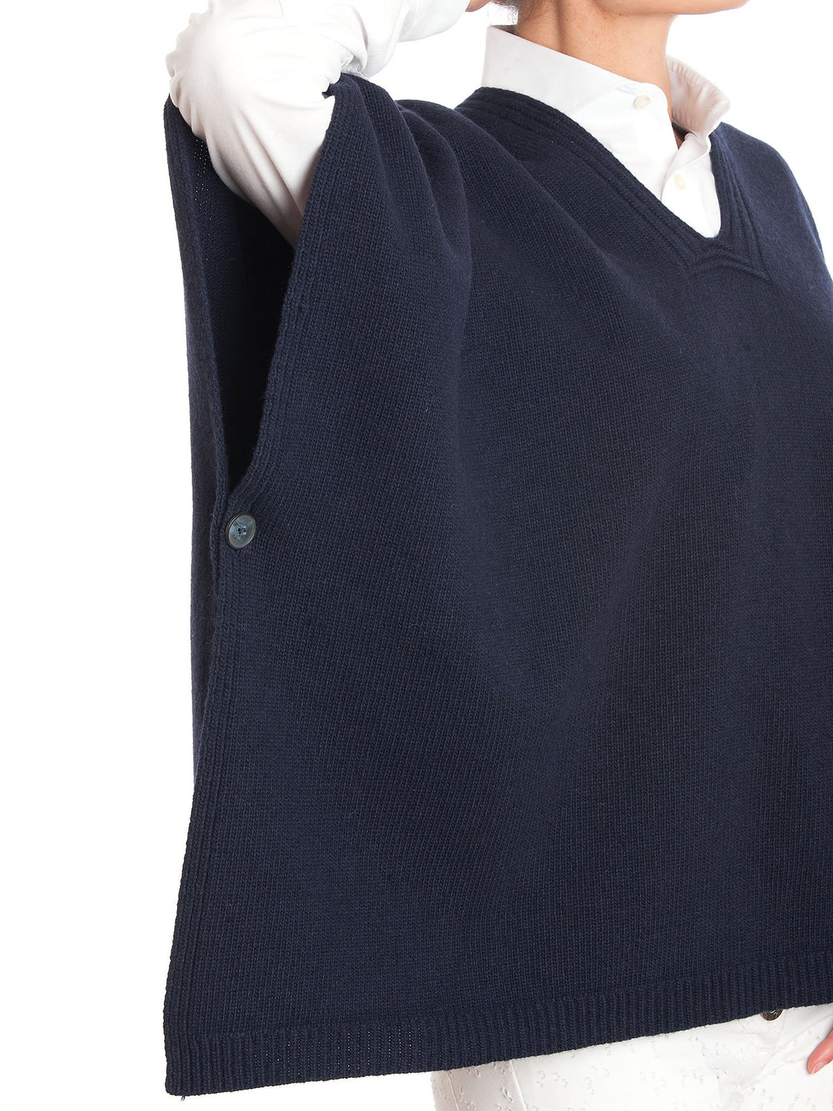 Cape femme à boutons latéraux mélange cachemire, coloris Bleu, vue 2 | Dalle Piane Cashmere