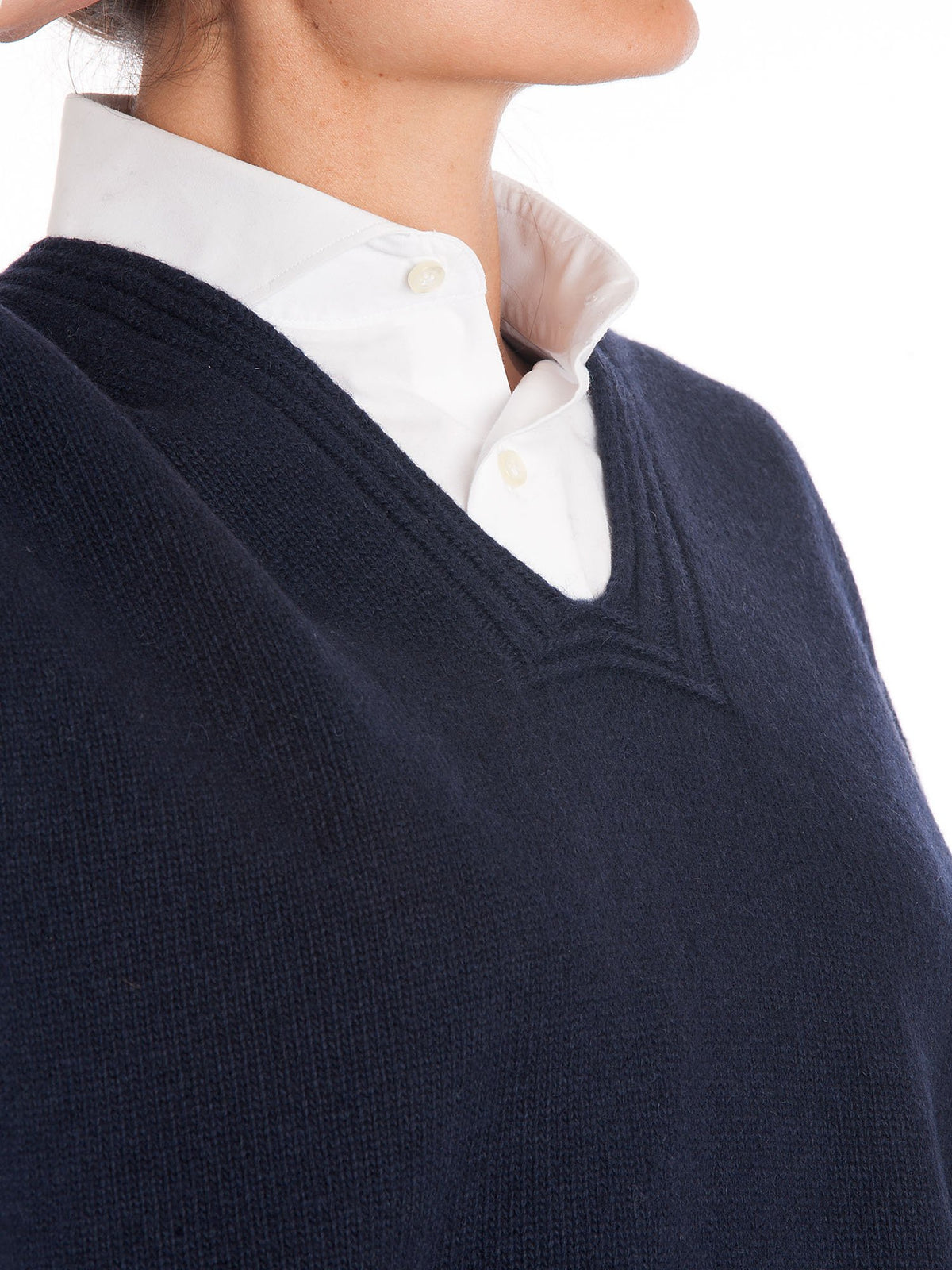 Cape femme à boutons latéraux mélange cachemire, coloris Bleu, vue 4 | Dalle Piane Cashmere