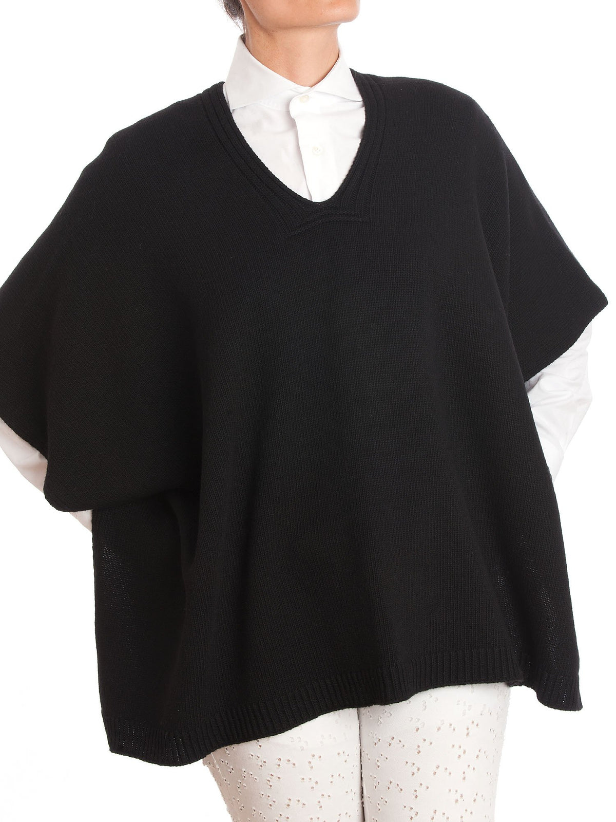 Cape femme à boutons latéraux mélange cachemire, coloris Noir | Dalle Piane Cashmere