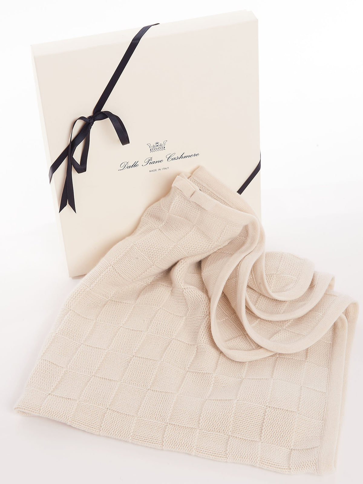 Copertina con bordo 100% Cashmere, colore Crema | Dalle Piane Cashmere