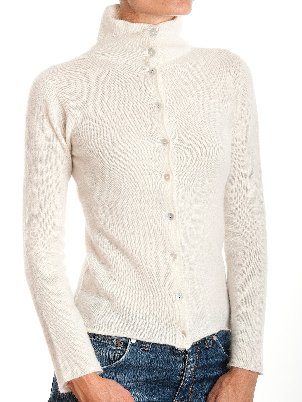 Blouson en maille femme 100 % cachemire, coloris Crème | Dalle Piane Cashmere