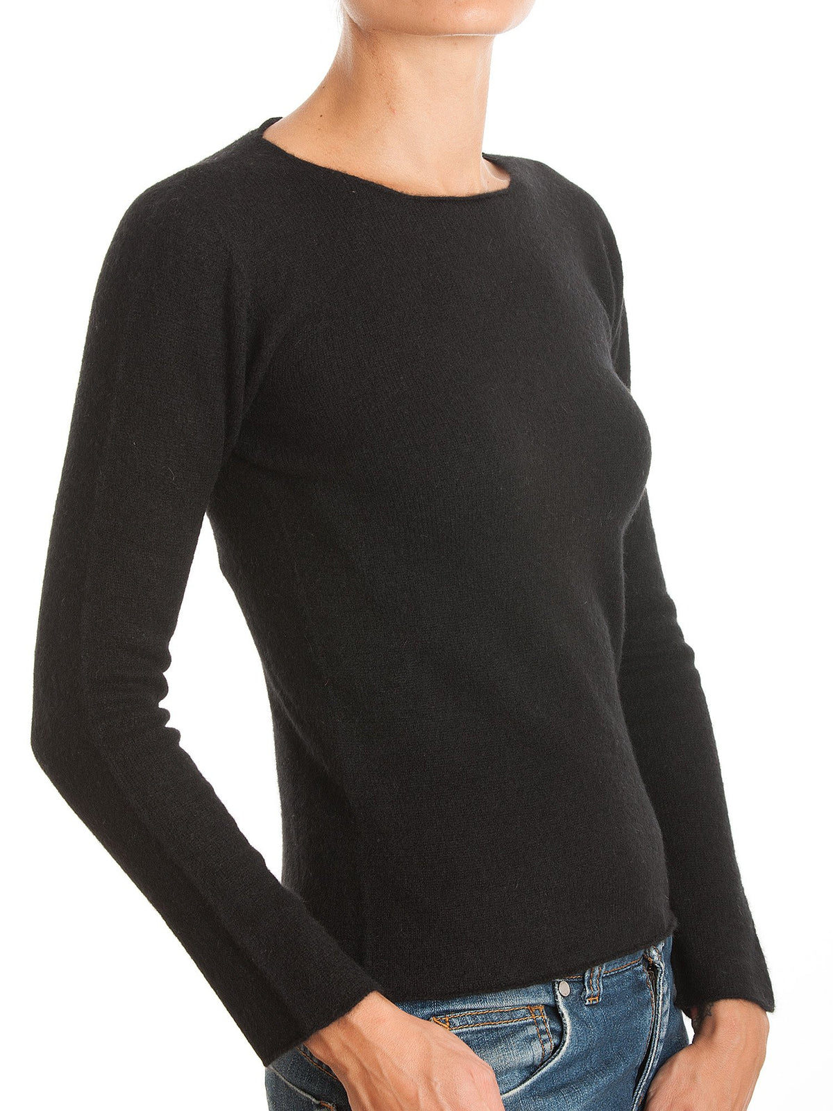 Pull col rond femme 100 % cachemire, coloris Noir, vue 2 | Dalle Piane Cashmere