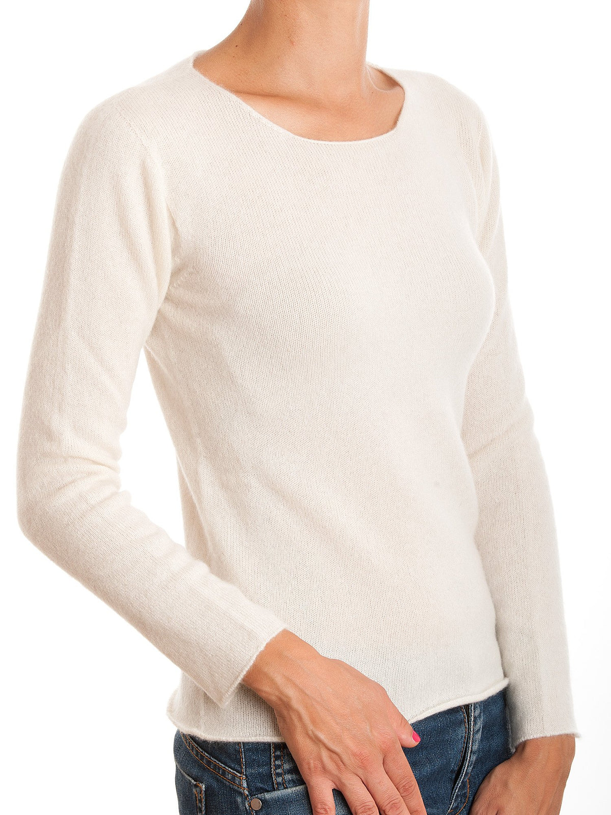 Pull col rond femme 100 % cachemire, coloris Crème, vue 2 | Dalle Piane Cashmere