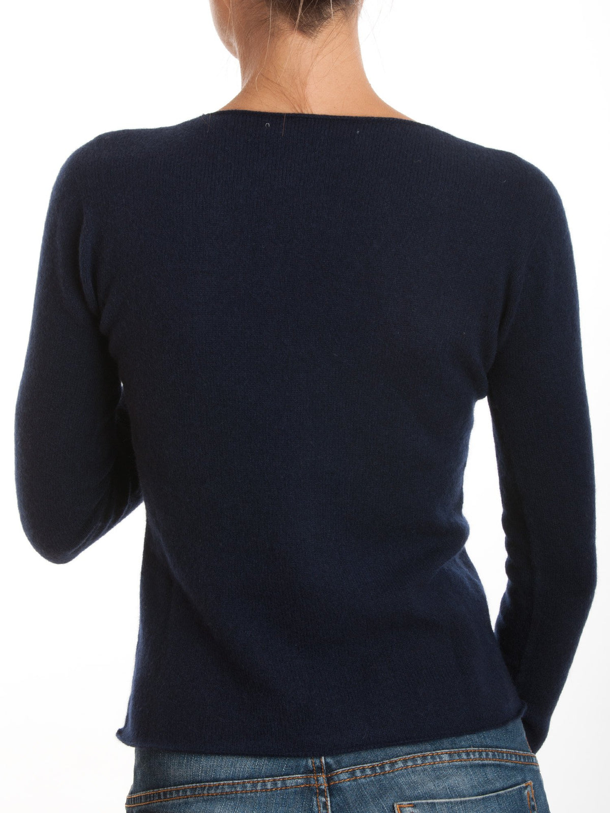 Pull col V femme 100 % cachemire, coloris Bleu, vue 3 | Dalle Piane Cashmere