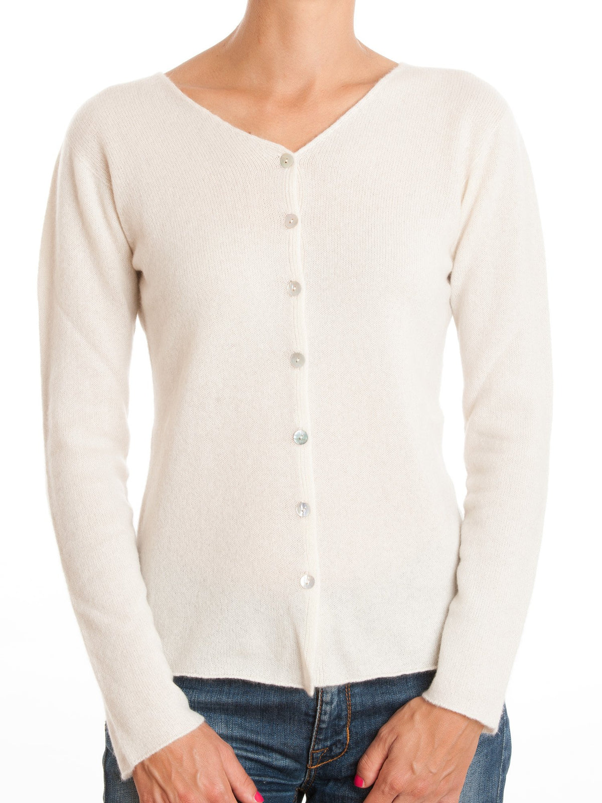 Cardigan con bottoni 100% Cashmere, colore Crema | Dalle Piane Cashmere