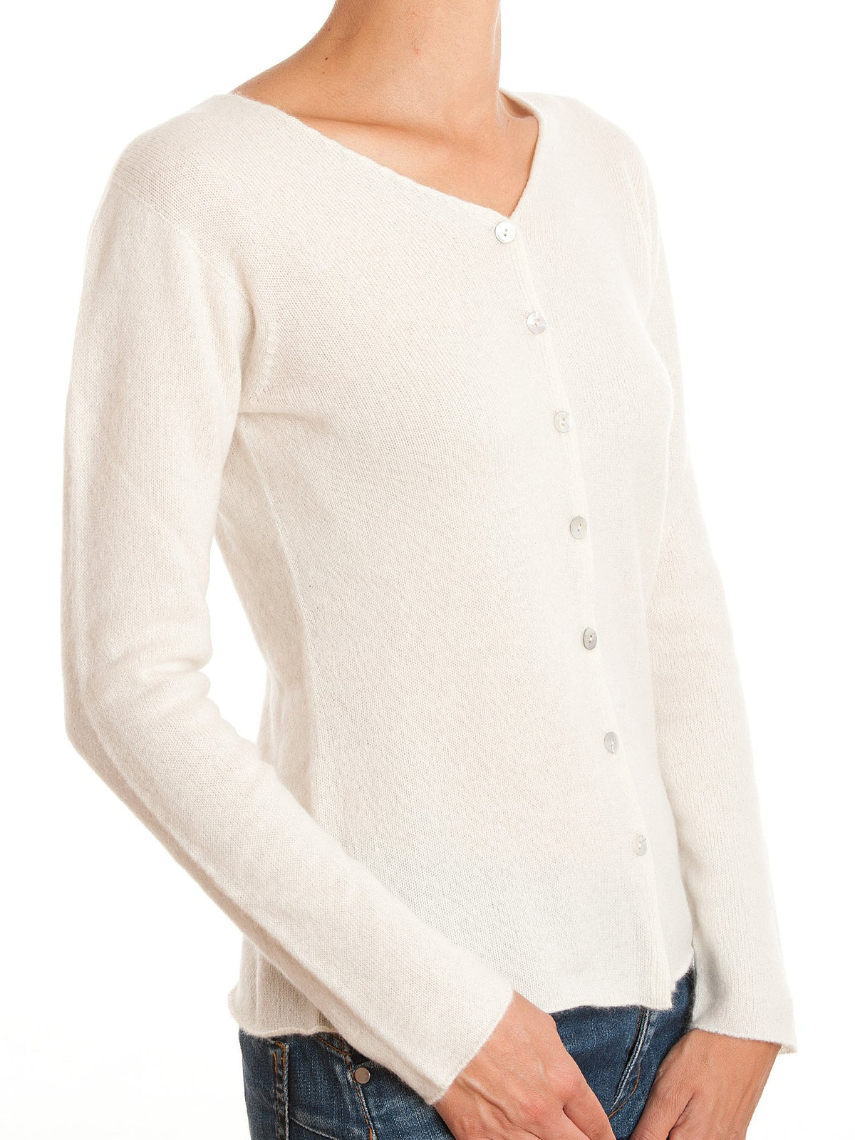 Cardigan con bottoni 100% Cashmere, colore Crema, vista 4 | Dalle Piane Cashmere