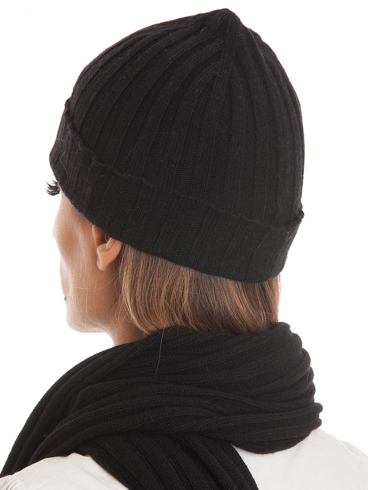 Ensemble écharpe et bonnet femme mélange cachemire, coloris Noir | Dalle Piane Cashmere