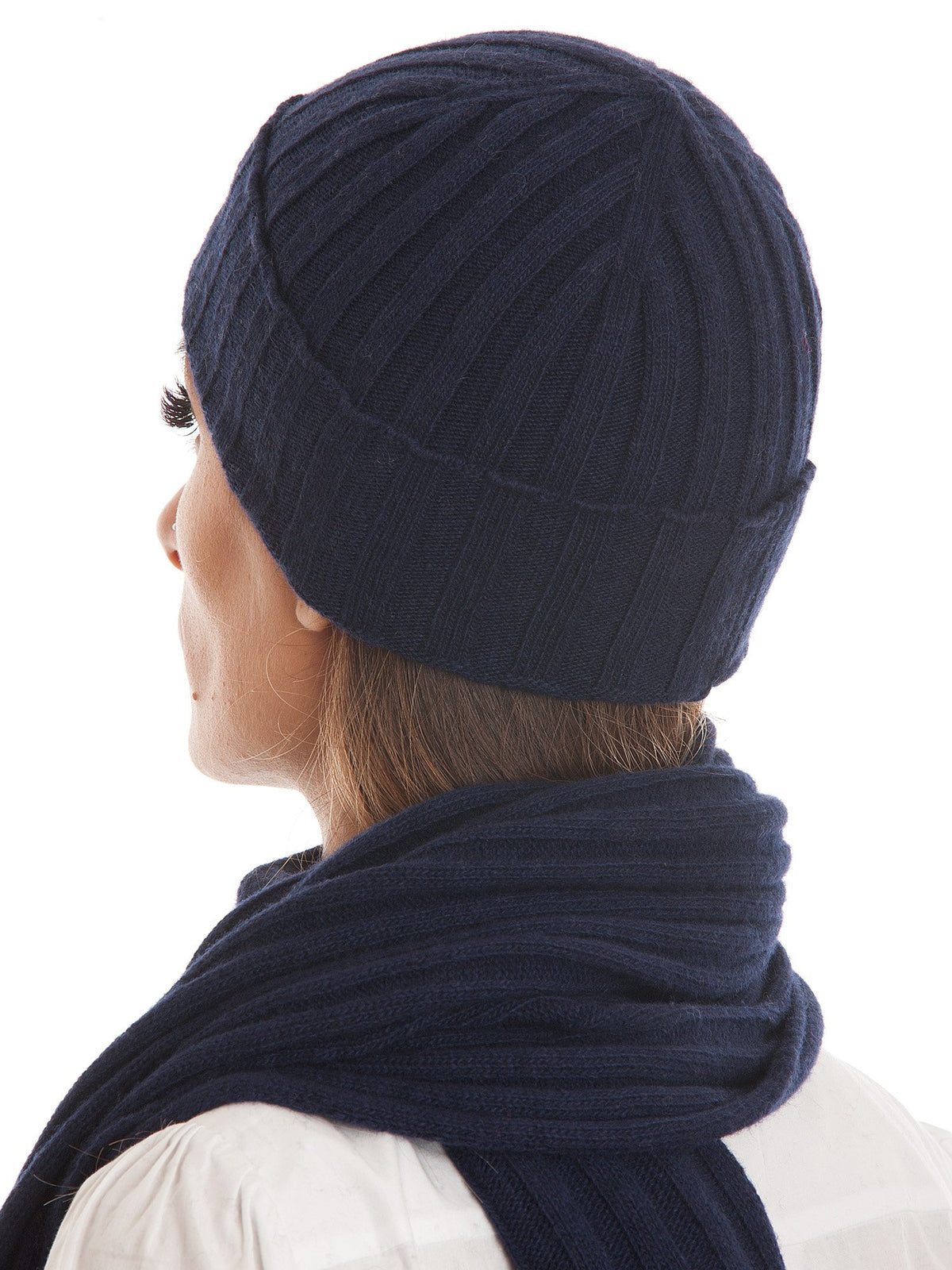 Ensemble écharpe et bonnet femme mélange cachemire, coloris Bleu | Dalle Piane Cashmere