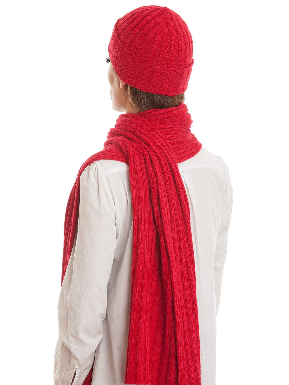 Ensemble écharpe et bonnet femme mélange cachemire, coloris Rouge | Dalle Piane Cashmere