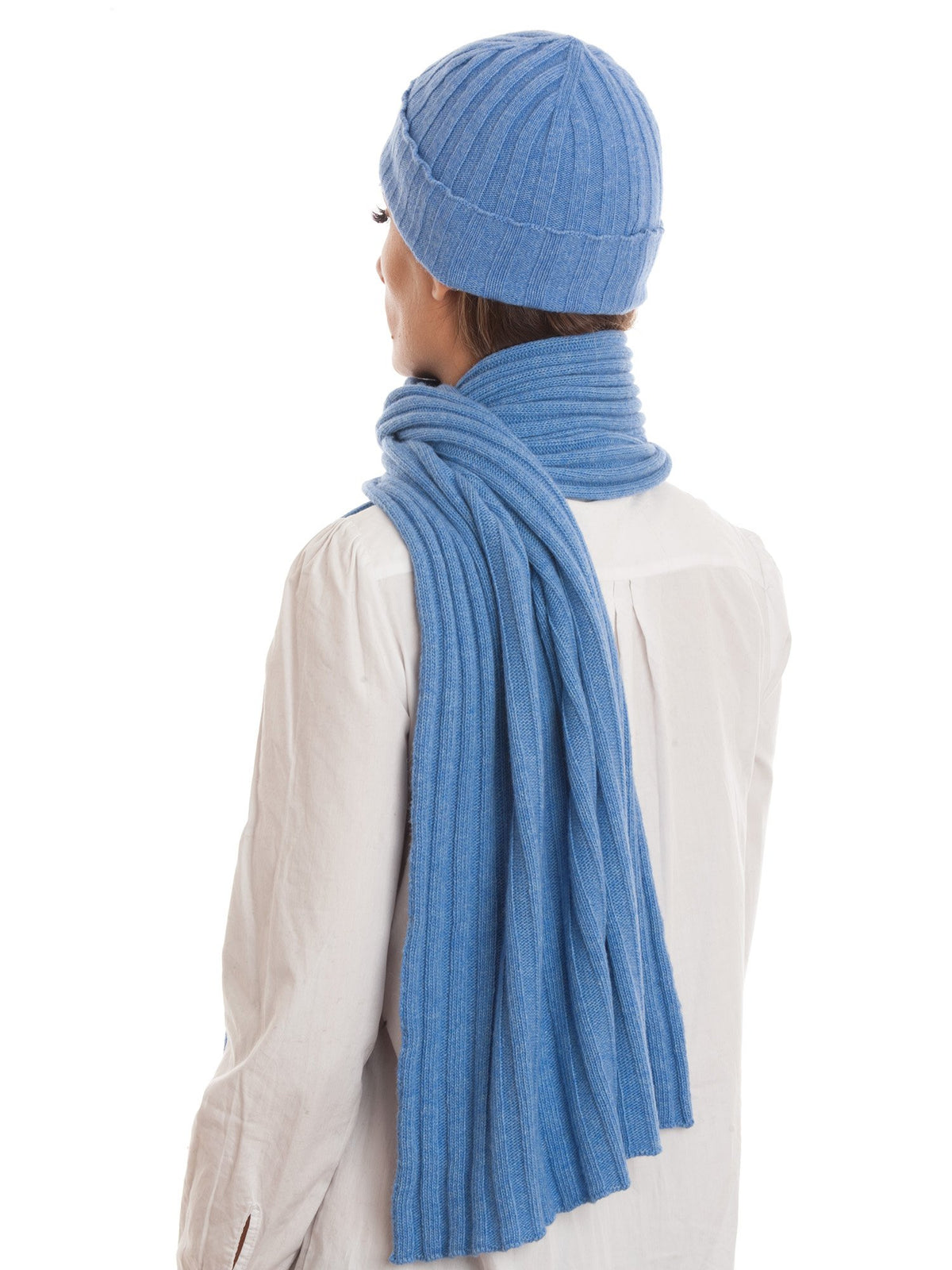 Ensemble écharpe et bonnet femme mélange cachemire, coloris Azur | Dalle Piane Cashmere